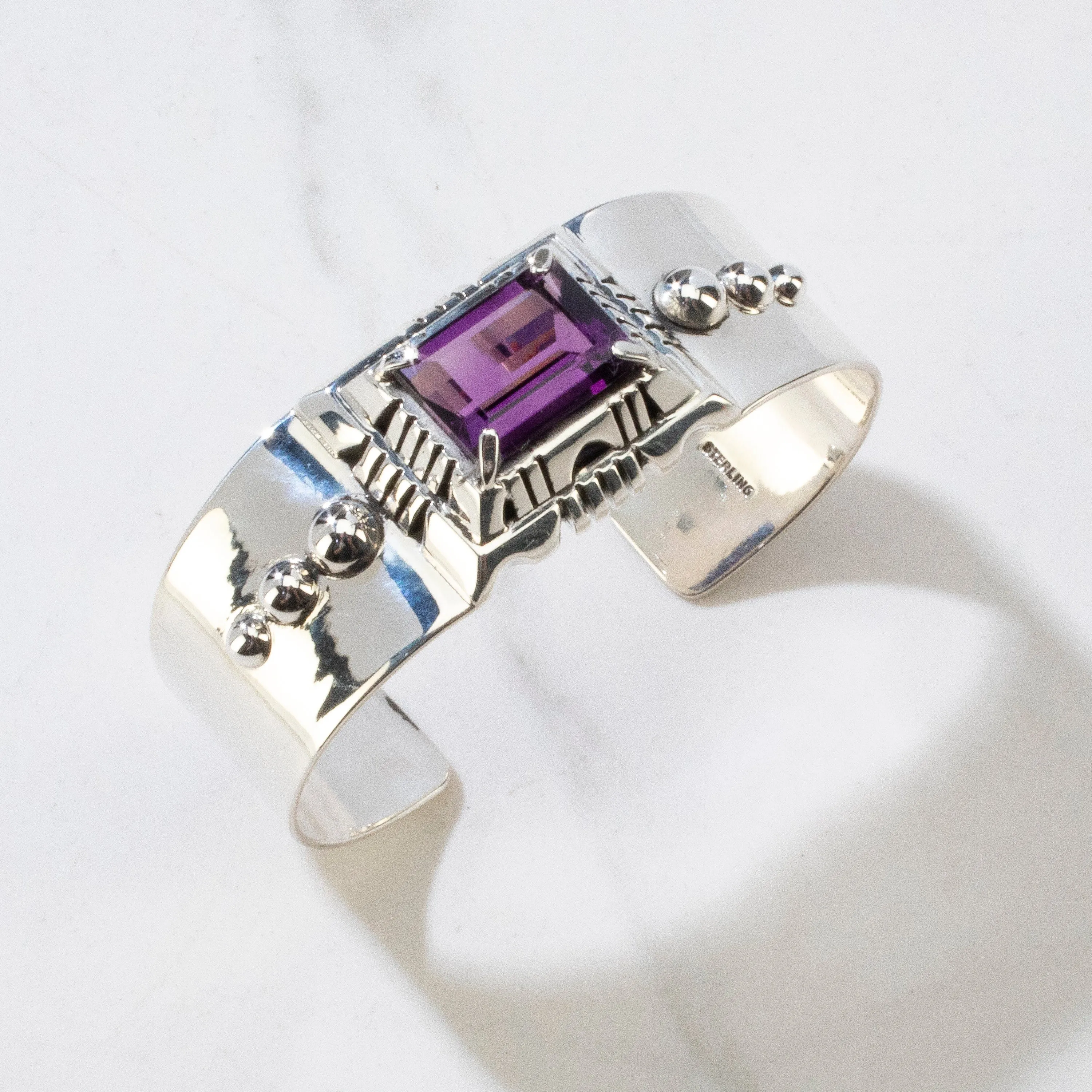 Amethyst Navajo USA Native American Made 925 Sterling Silver Cuff