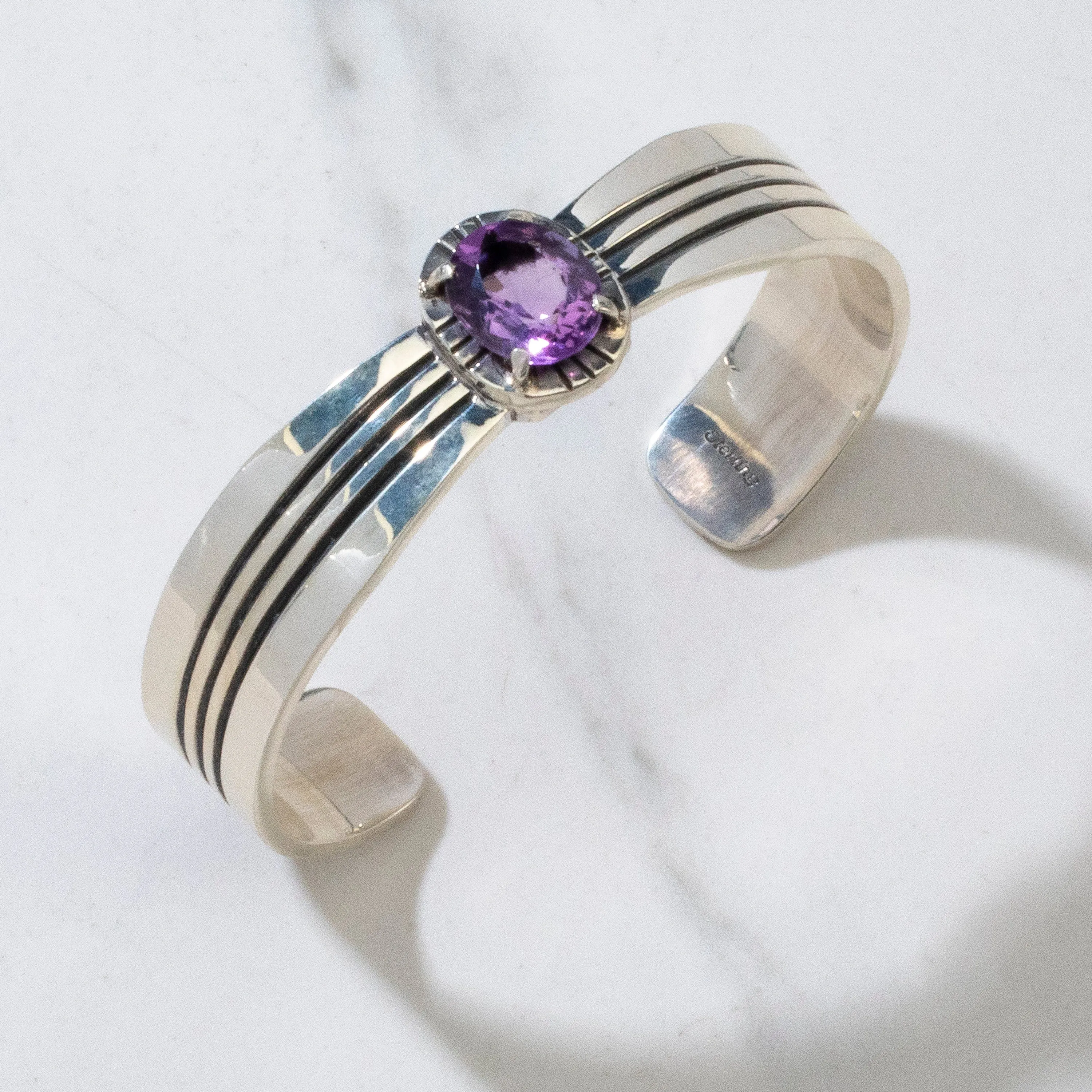 Amethyst Navajo USA Native American Made 925 Sterling Silver Cuff