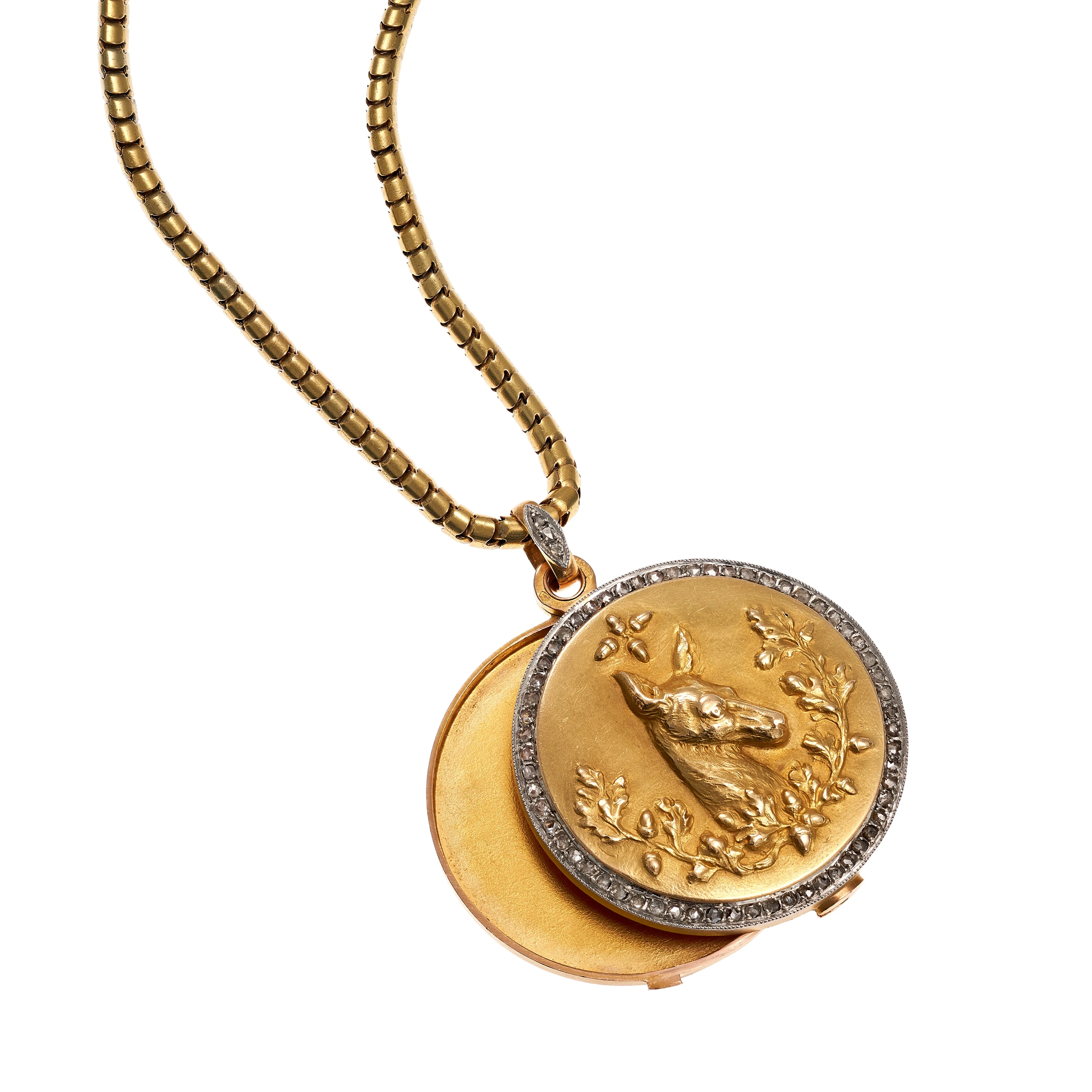 Antique Art Nouveau 18k  French Repoussé Doe Locket