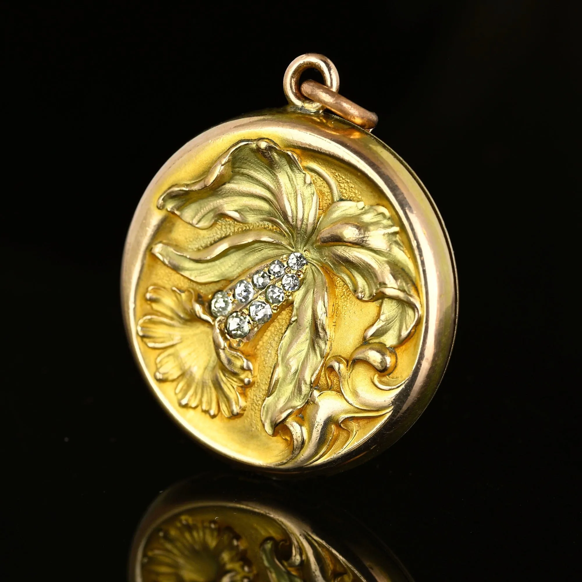 Antique Art Nouveau Bluebell Flower Paste Gold Filled Locket