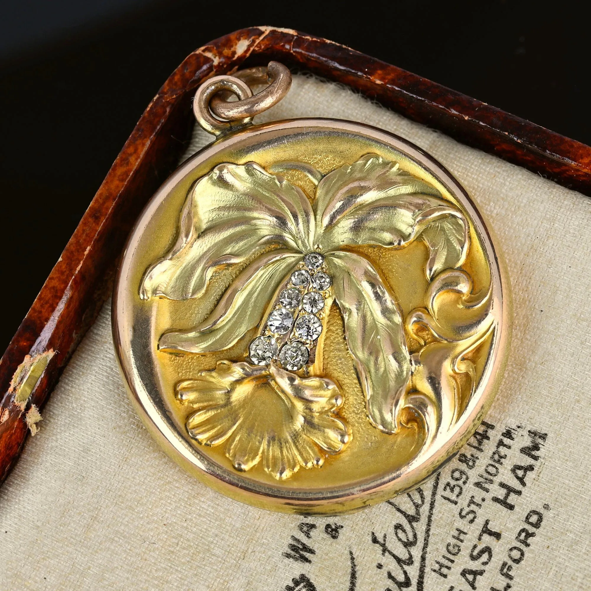 Antique Art Nouveau Bluebell Flower Paste Gold Filled Locket