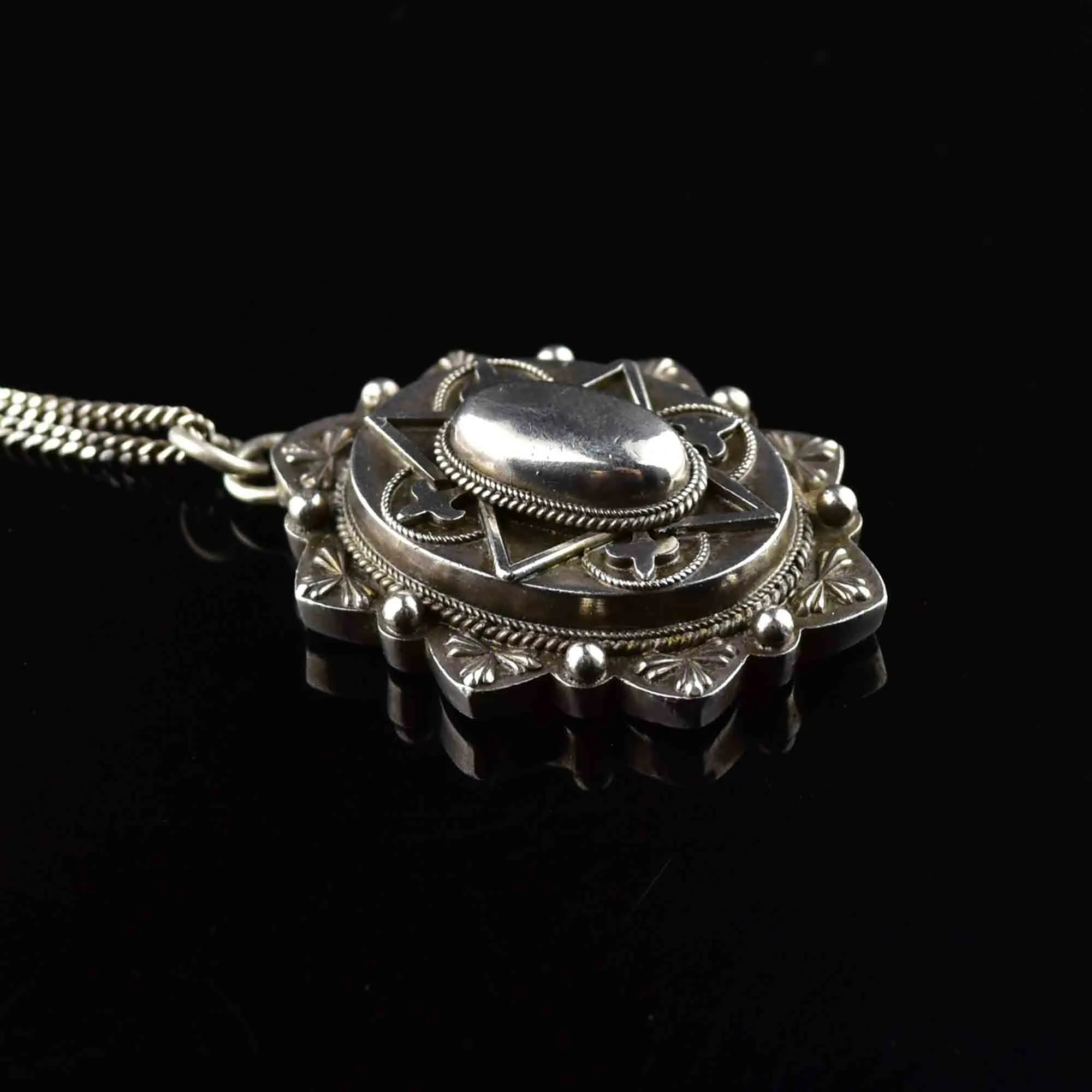 Antique Sterling Silver Victorian Mourning Locket Necklace