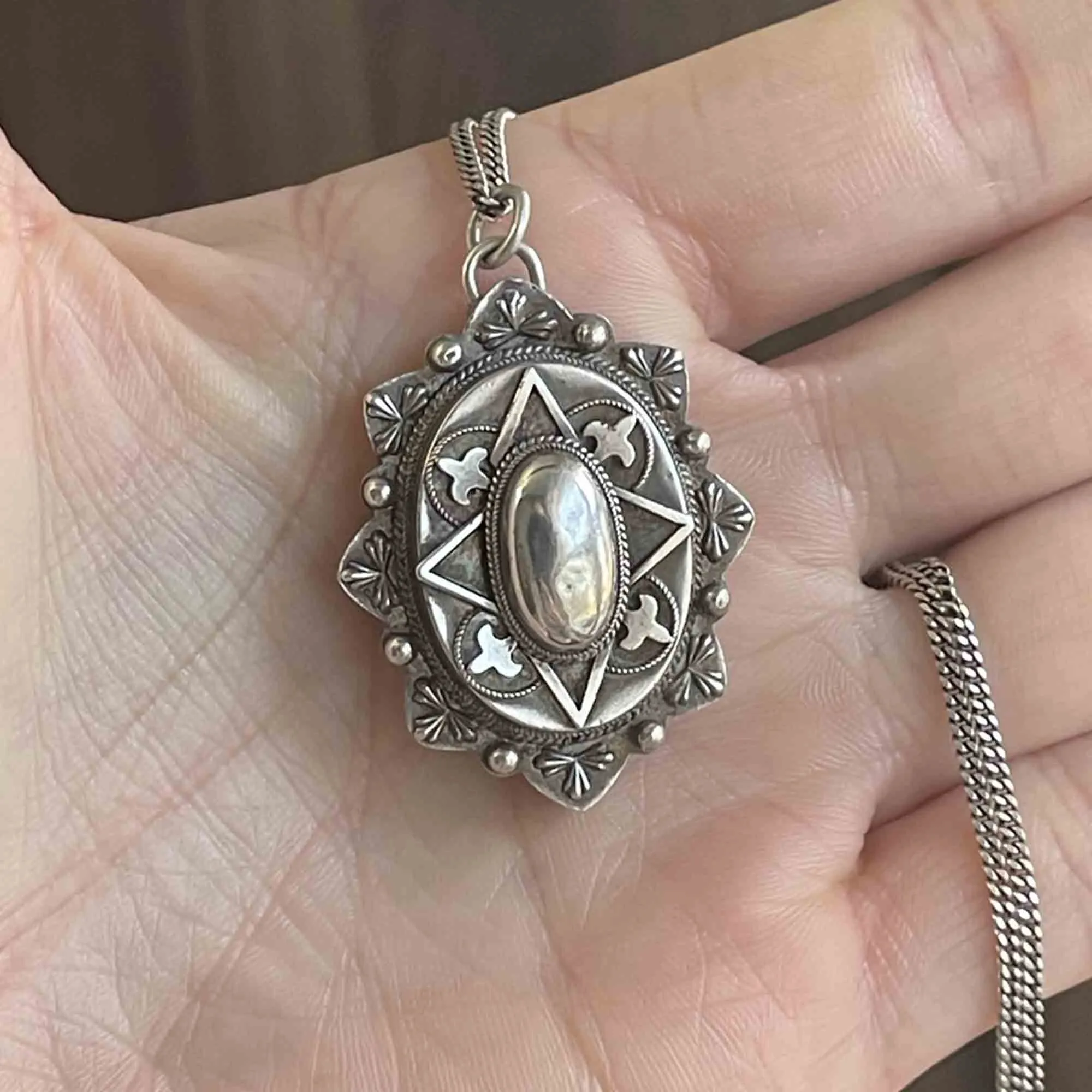 Antique Sterling Silver Victorian Mourning Locket Necklace