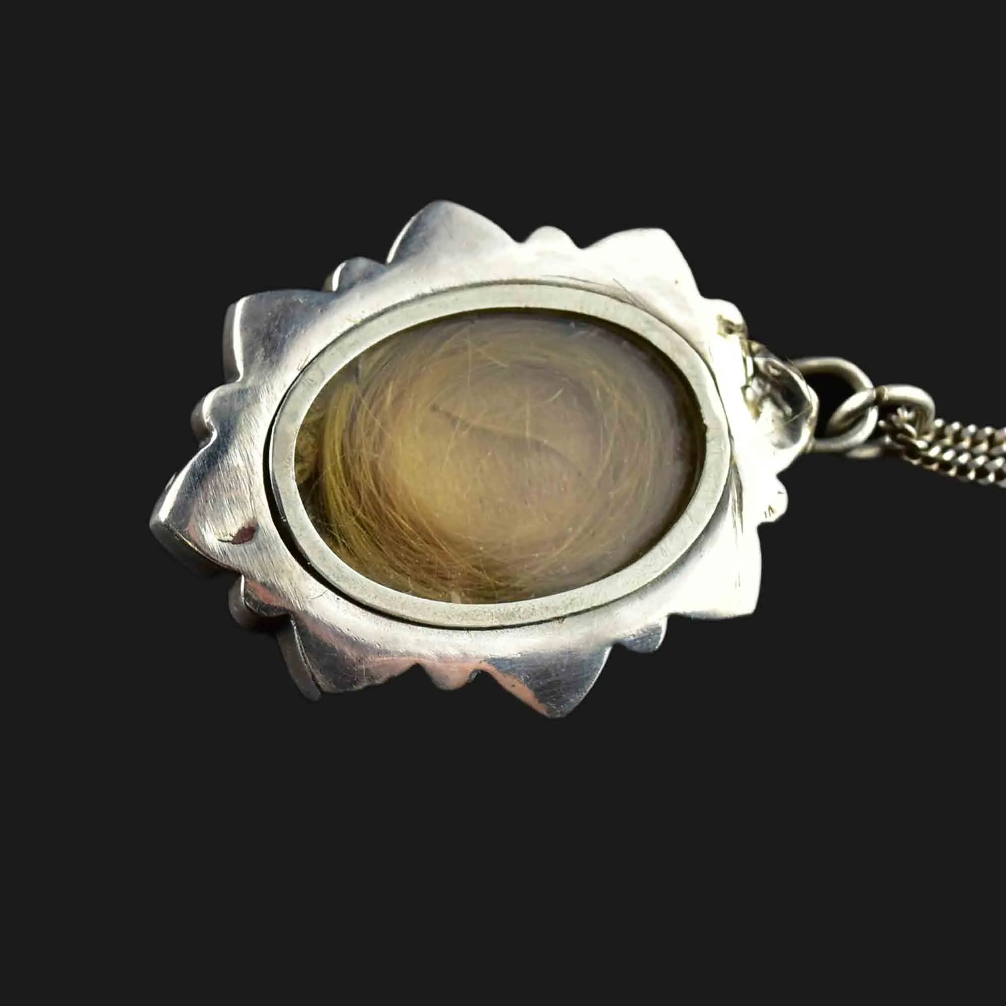 Antique Sterling Silver Victorian Mourning Locket Necklace
