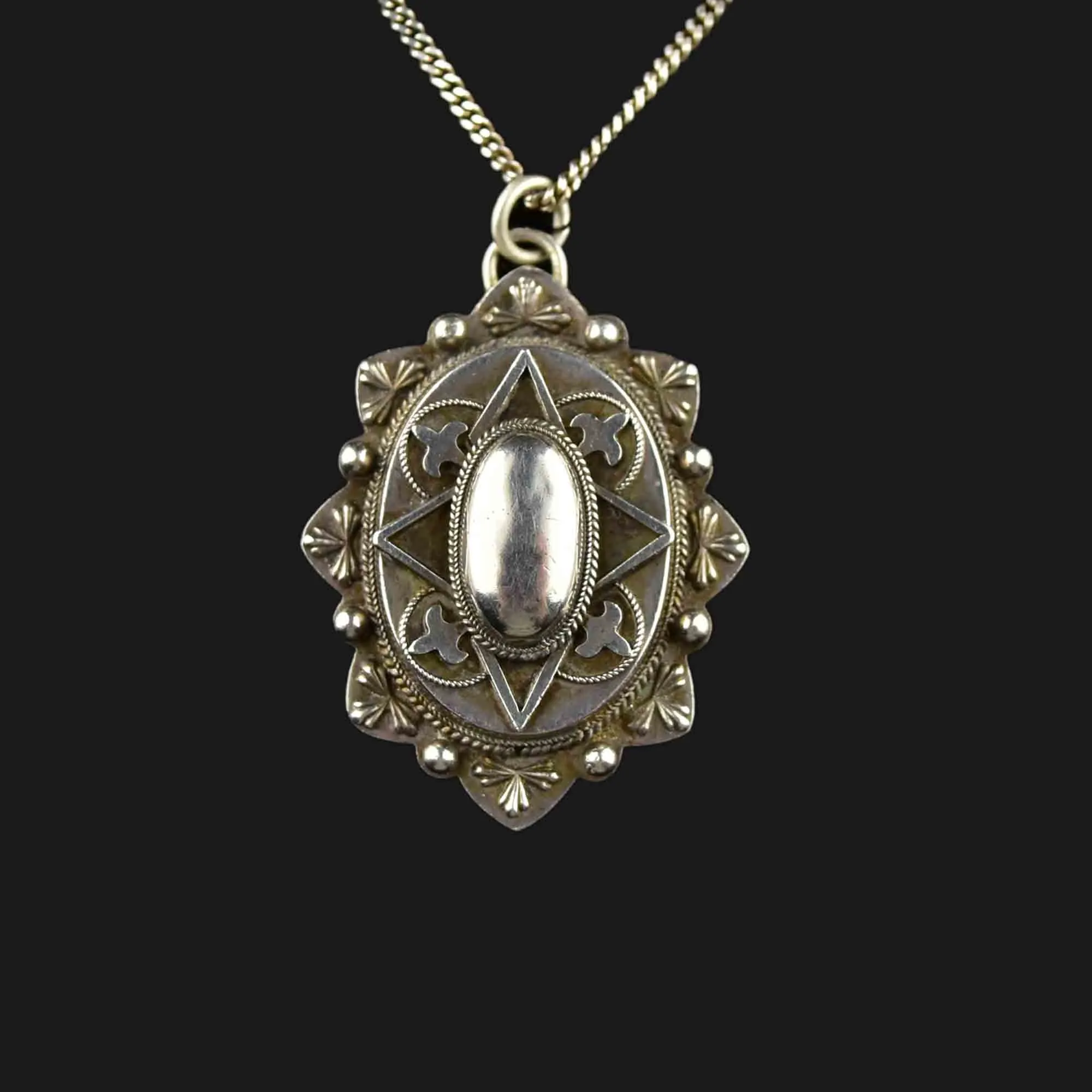 Antique Sterling Silver Victorian Mourning Locket Necklace