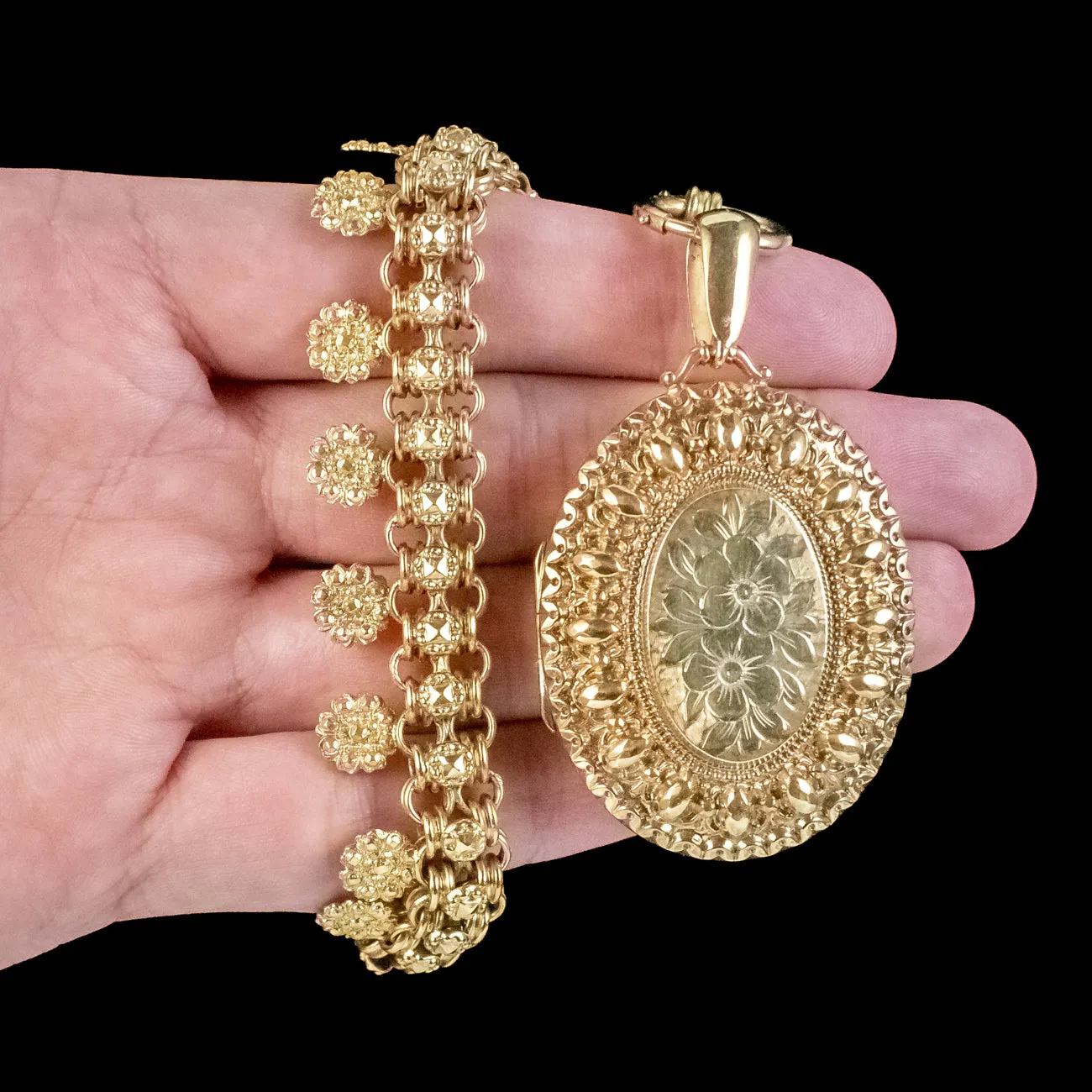 Antique Victorian Floral Locket And Collar Necklace Silver 18ct Gold Gilt