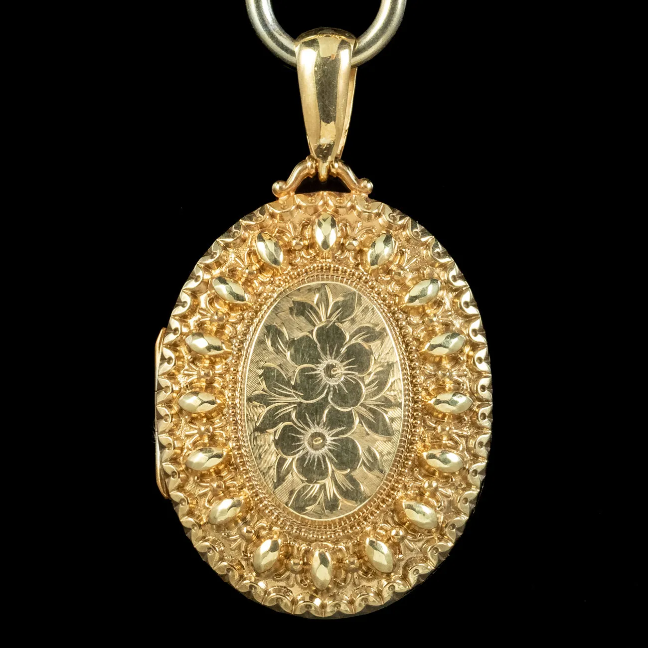 Antique Victorian Floral Locket And Collar Necklace Silver 18ct Gold Gilt