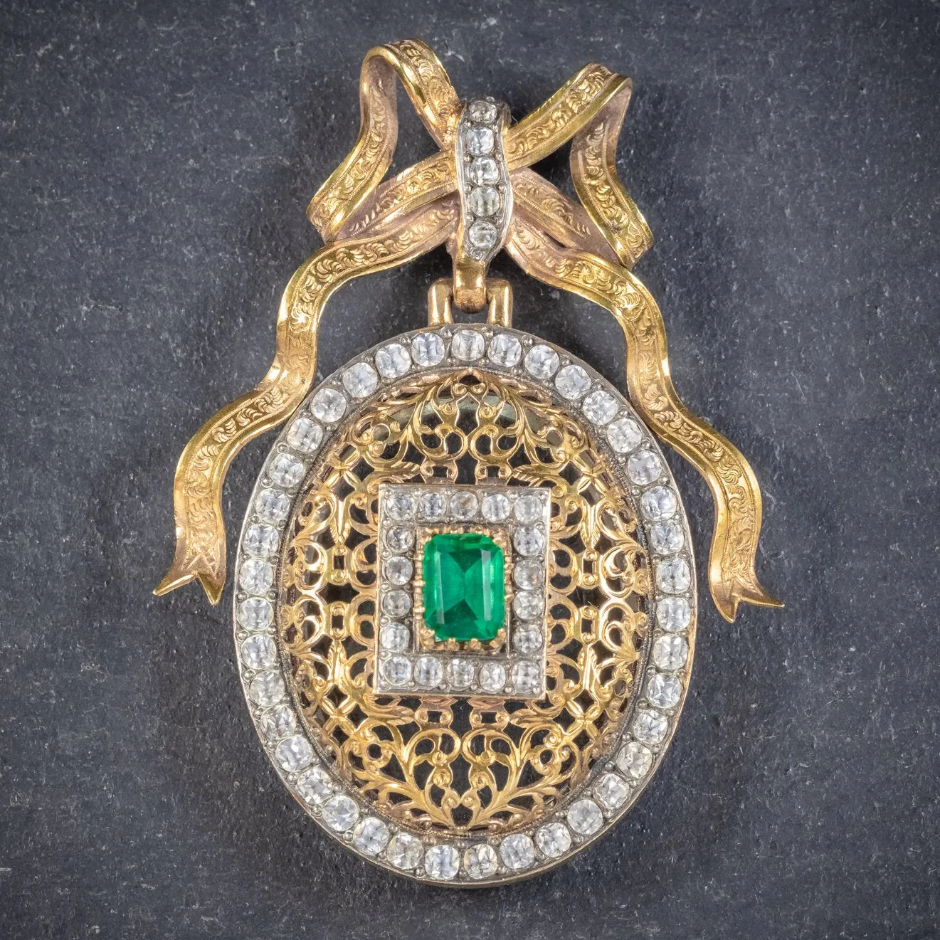 Antique Victorian French 18Ct Gold Gilt Paste Stone Locket Circa 1900