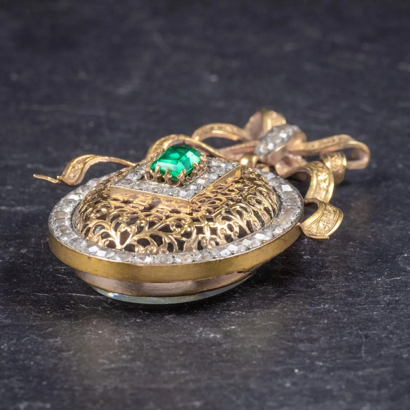 Antique Victorian French 18Ct Gold Gilt Paste Stone Locket Circa 1900