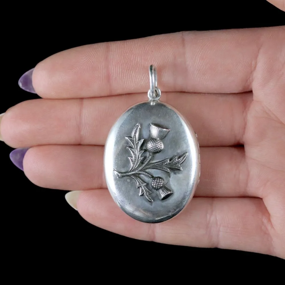 Antique Victorian Scottish Locket Silver Thistle Circa 1880