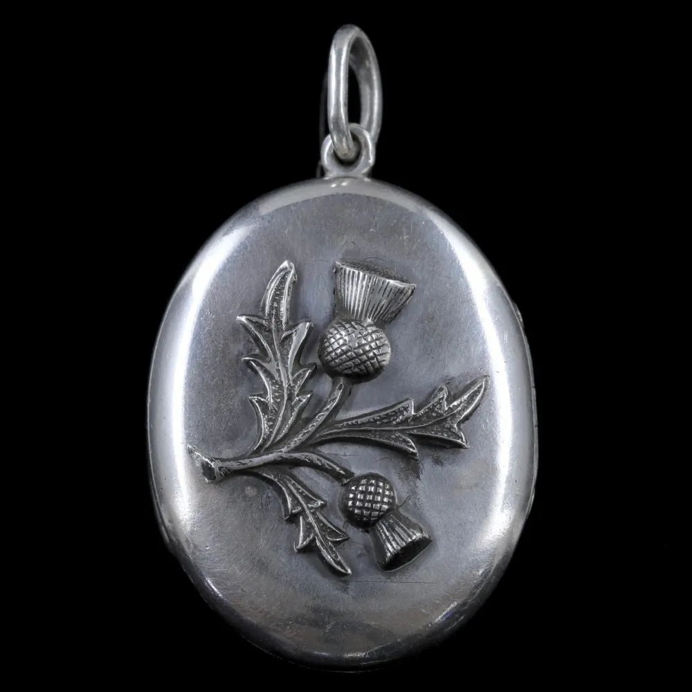 Antique Victorian Scottish Locket Silver Thistle Circa 1880