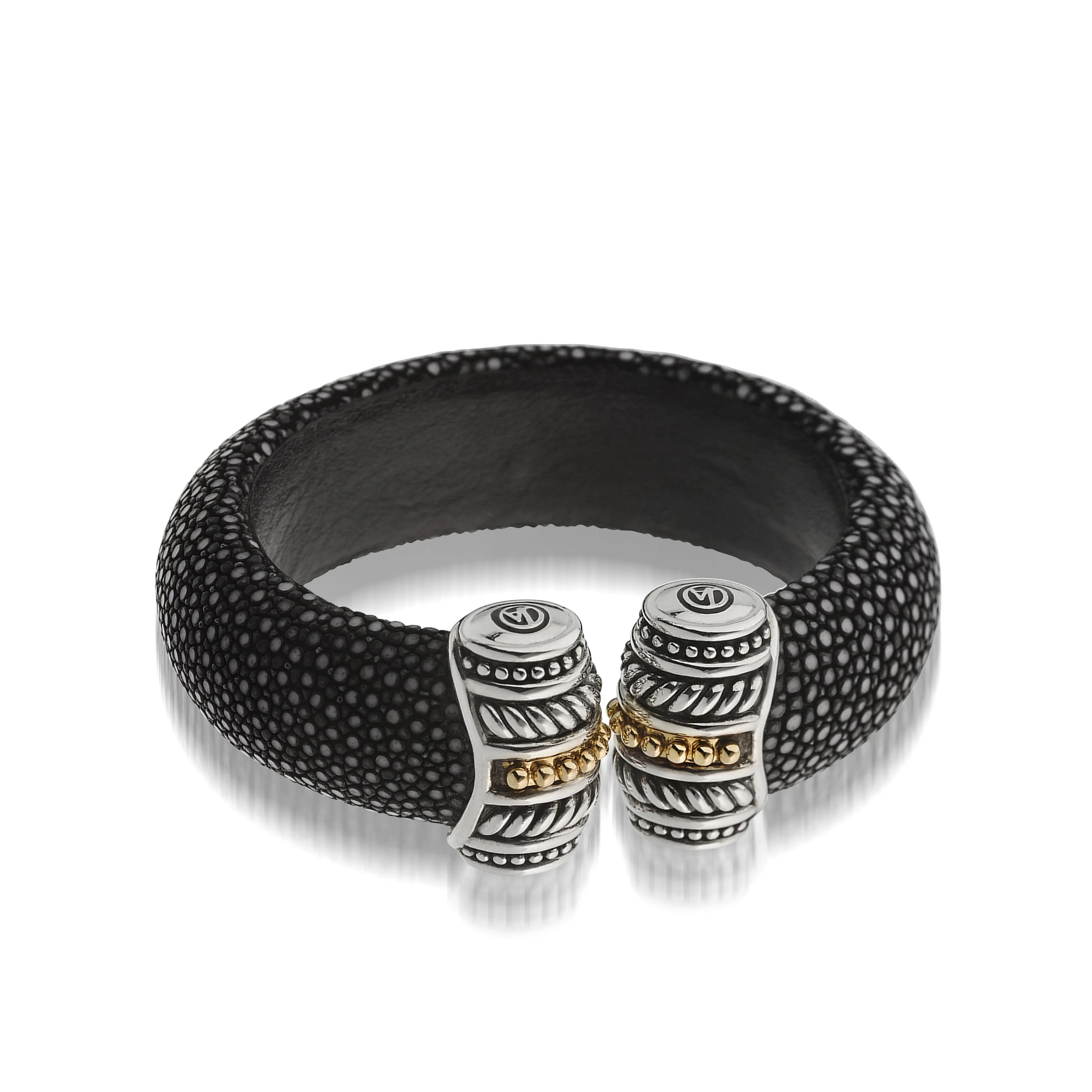 Apollo Wide Black Shagreen Cuff Bracelet