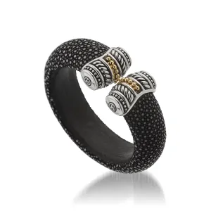 Apollo Wide Black Shagreen Cuff Bracelet