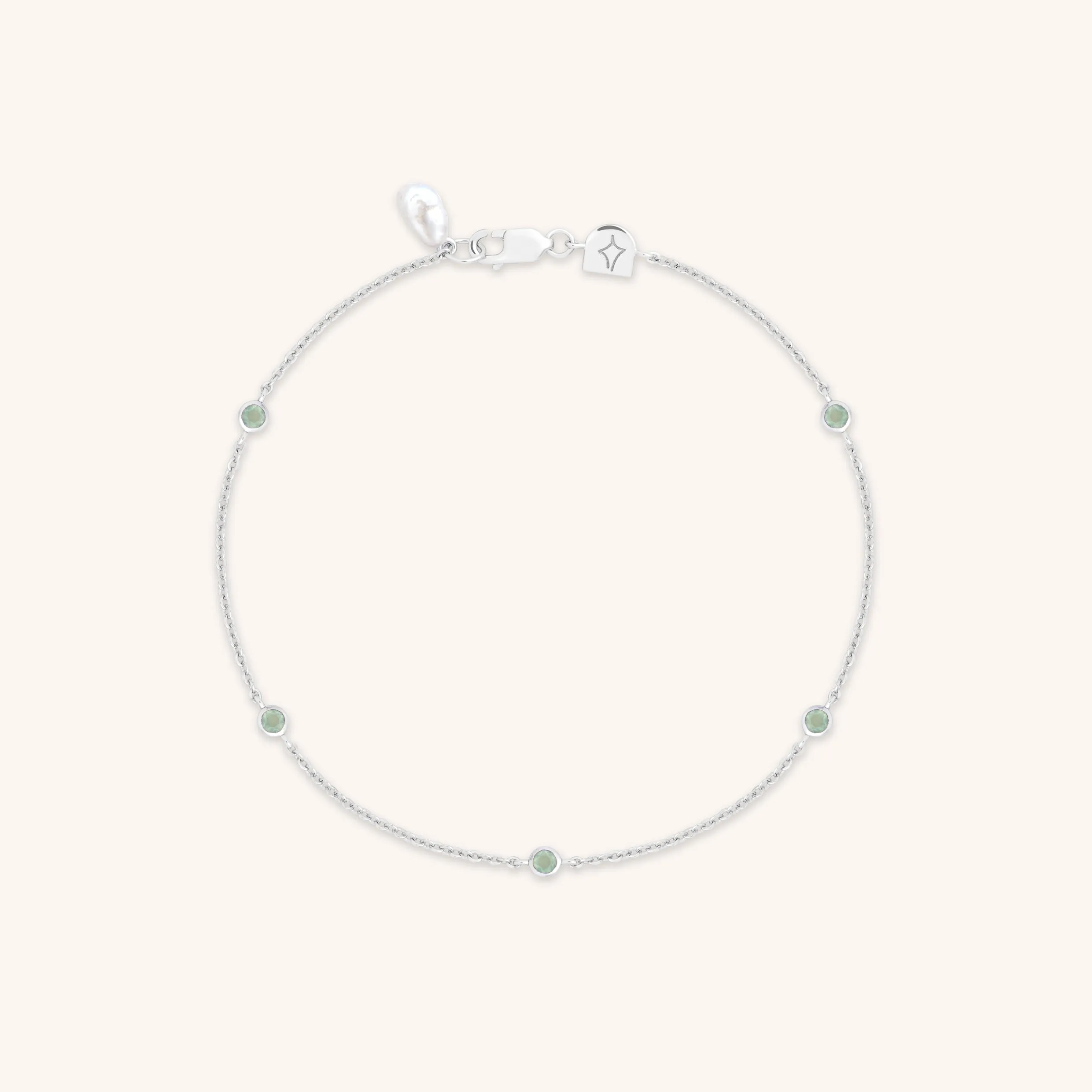 Aqua & Pearl Charm Bracelet in Silver