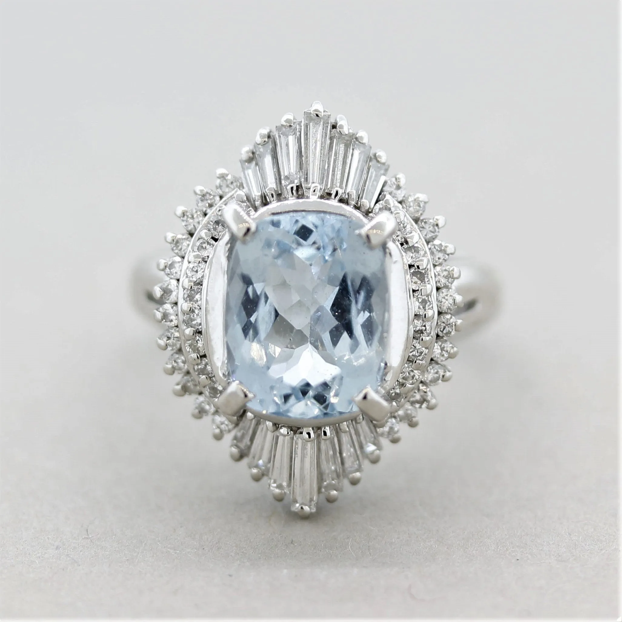 Aquamarine Diamond Platinum Ring