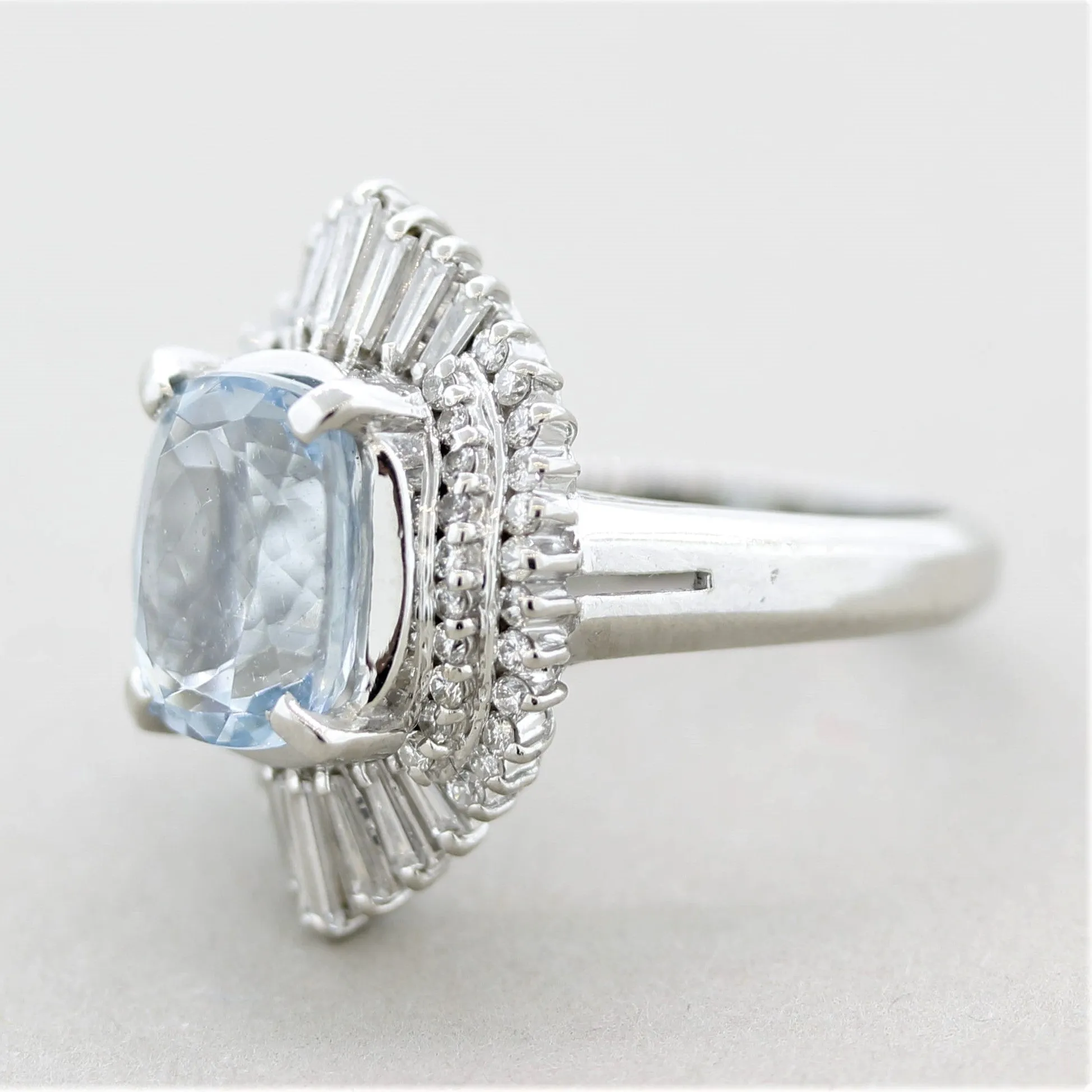Aquamarine Diamond Platinum Ring