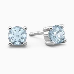 Aquamarine Round Shape Stud Earrings in Sterling Silver - Irosk Australia ®