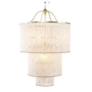 Art Deco Blush Glass Straw Chandelier