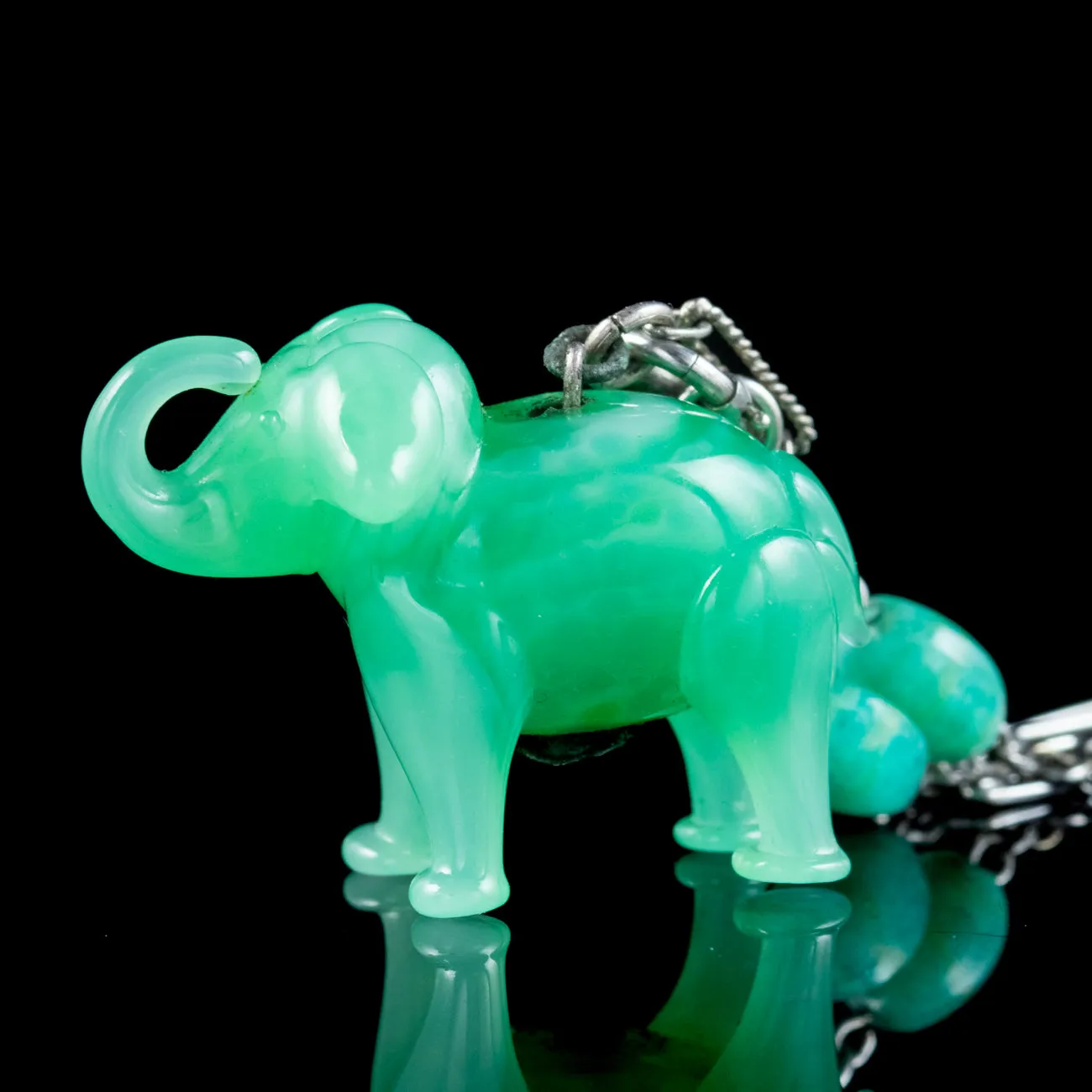 Art Deco Jade Elephant Charm Bracelet Silver