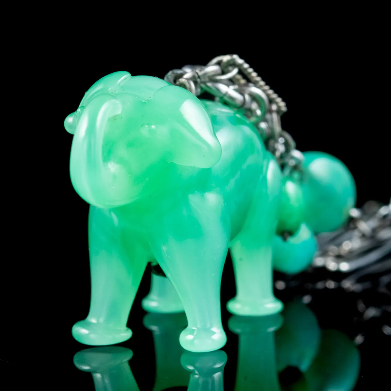 Art Deco Jade Elephant Charm Bracelet Silver