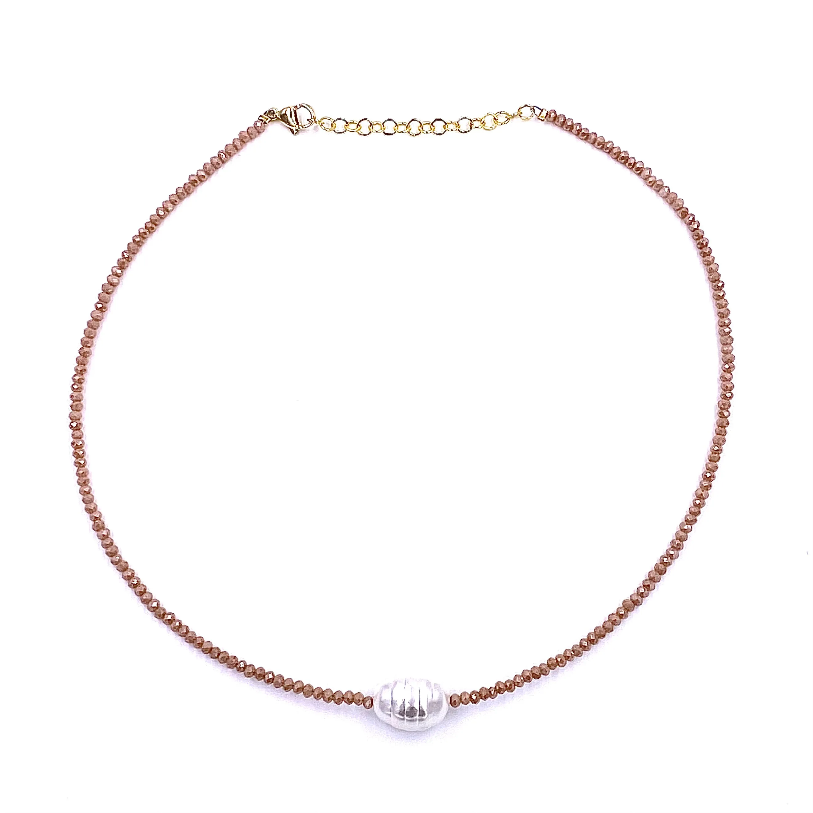 Ashley Gold Stainless Steel Gold Plated Semi Precious Red 2MM Beaded Center Fresh Water Pearl Necklace