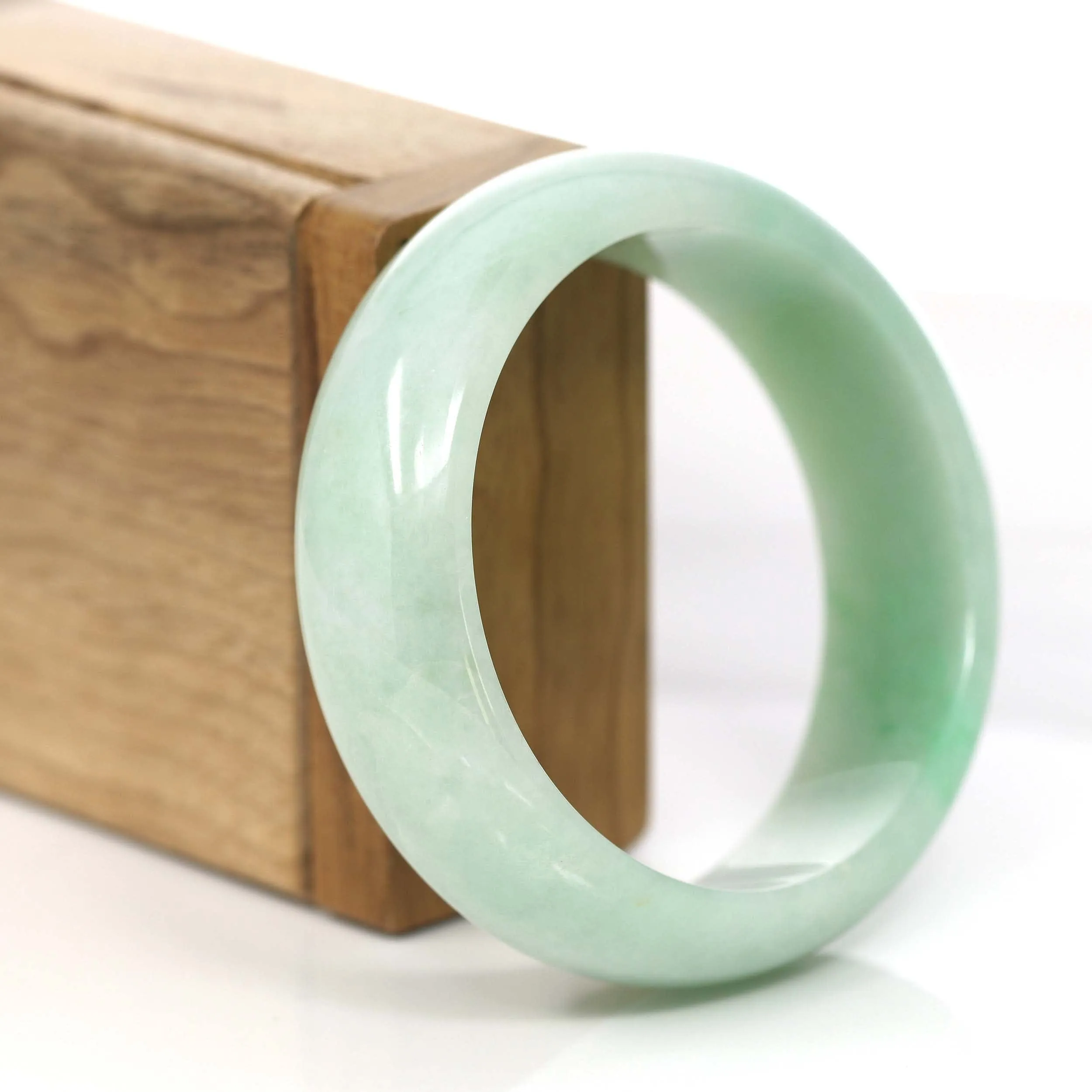 Baikalla Classic Green Natural Jadeite Jade Wider Bangle Bracelet (57.8 mm) #785