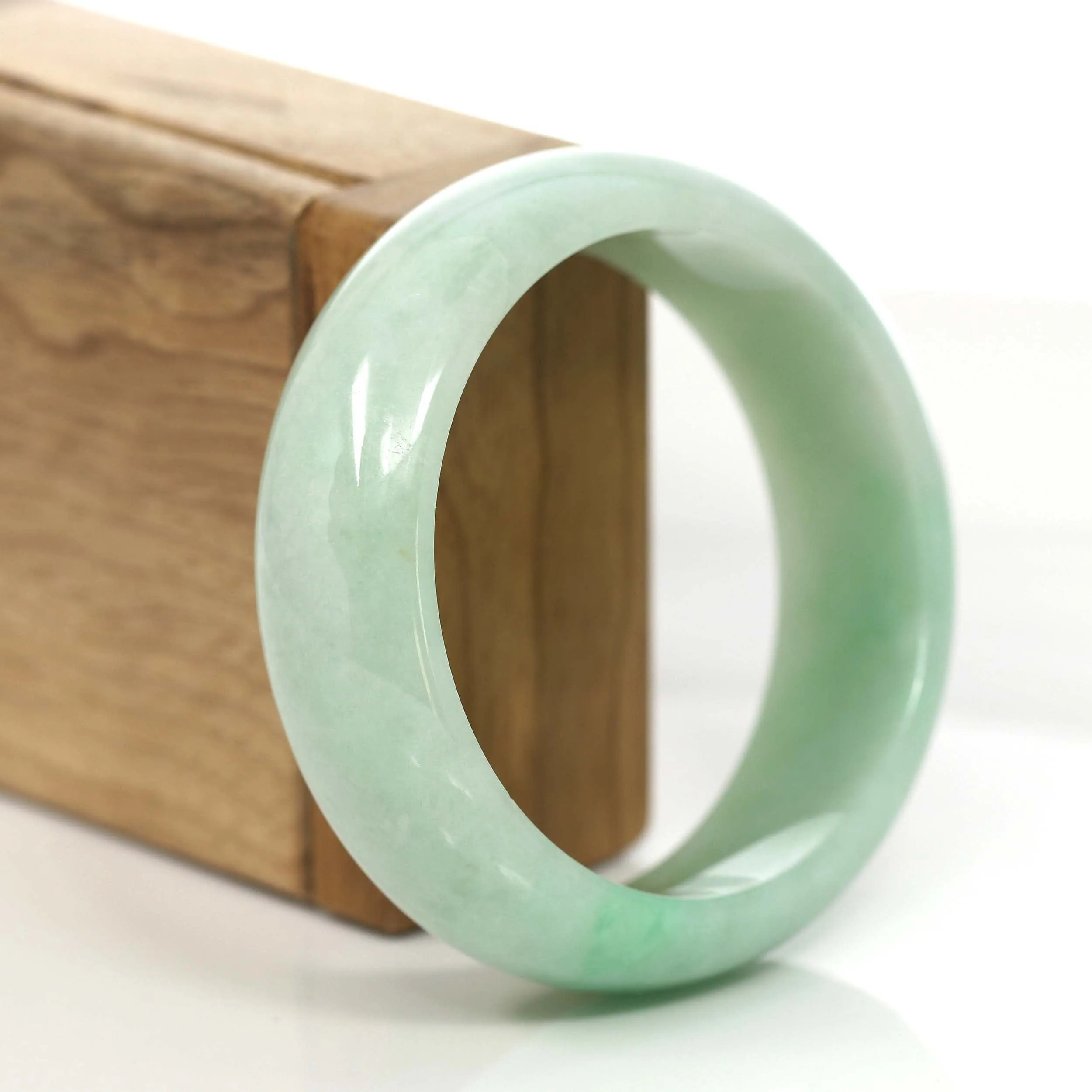 Baikalla Classic Green Natural Jadeite Jade Wider Bangle Bracelet (57.8 mm) #785