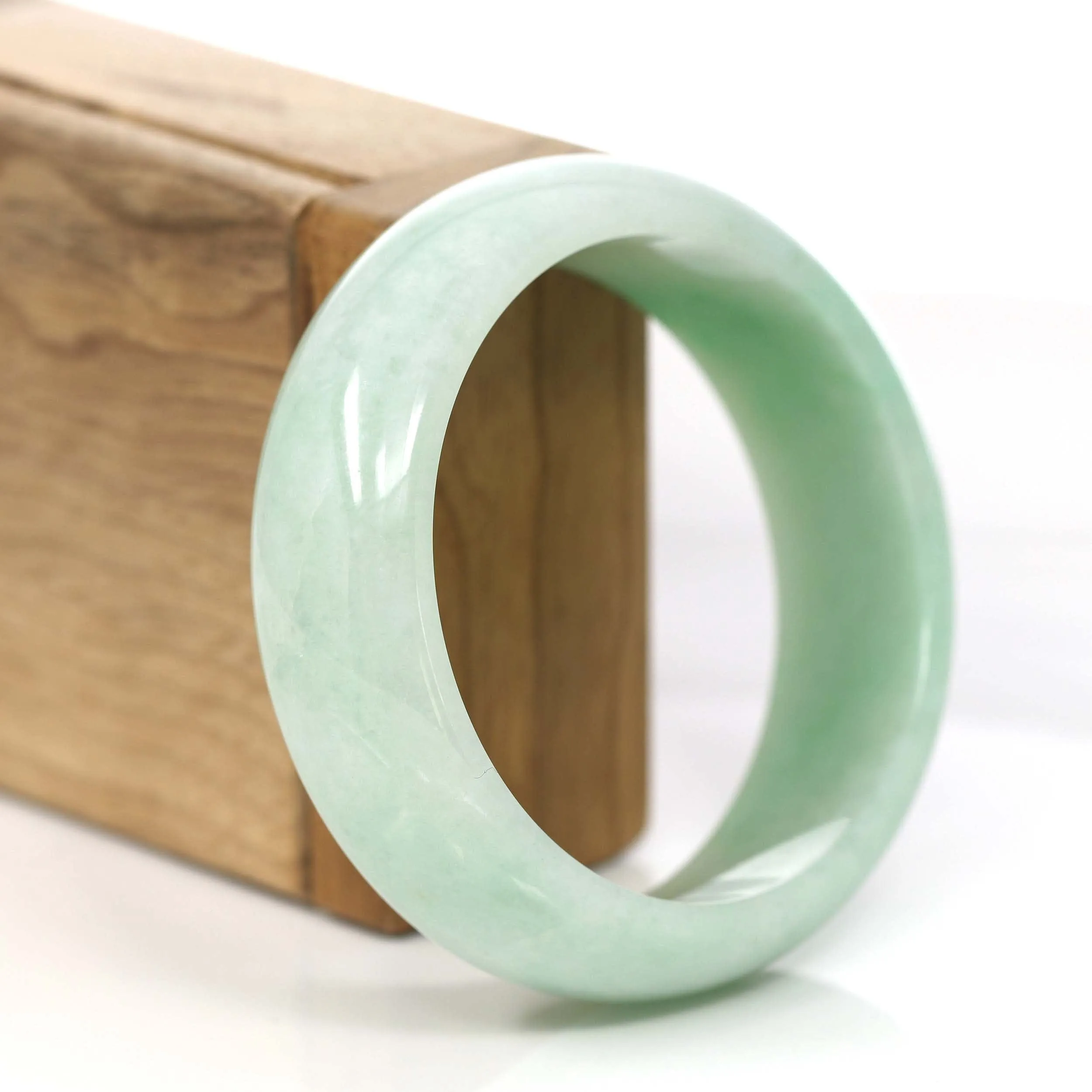 Baikalla Classic Green Natural Jadeite Jade Wider Bangle Bracelet (57.8 mm) #785