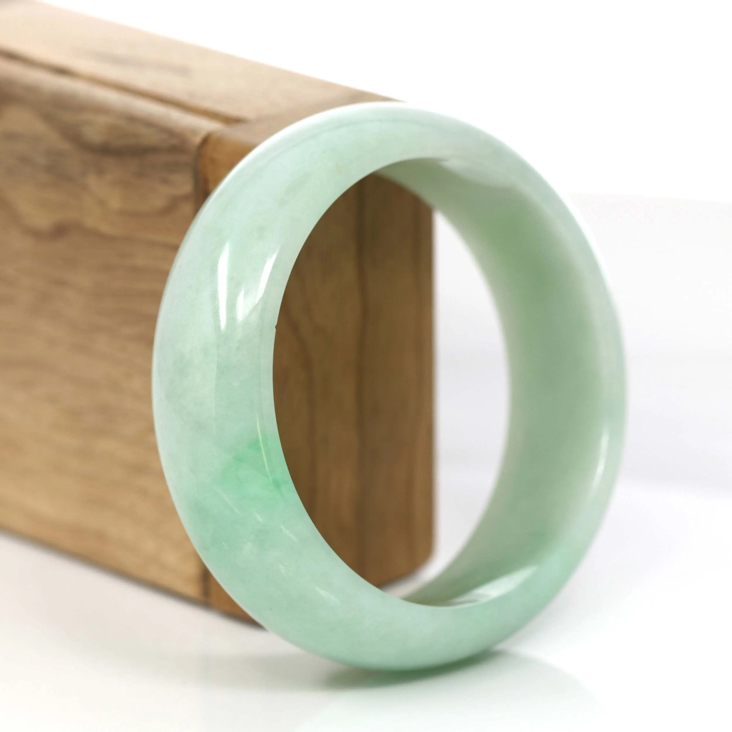 Baikalla Classic Green Natural Jadeite Jade Wider Bangle Bracelet (57.8 mm) #785