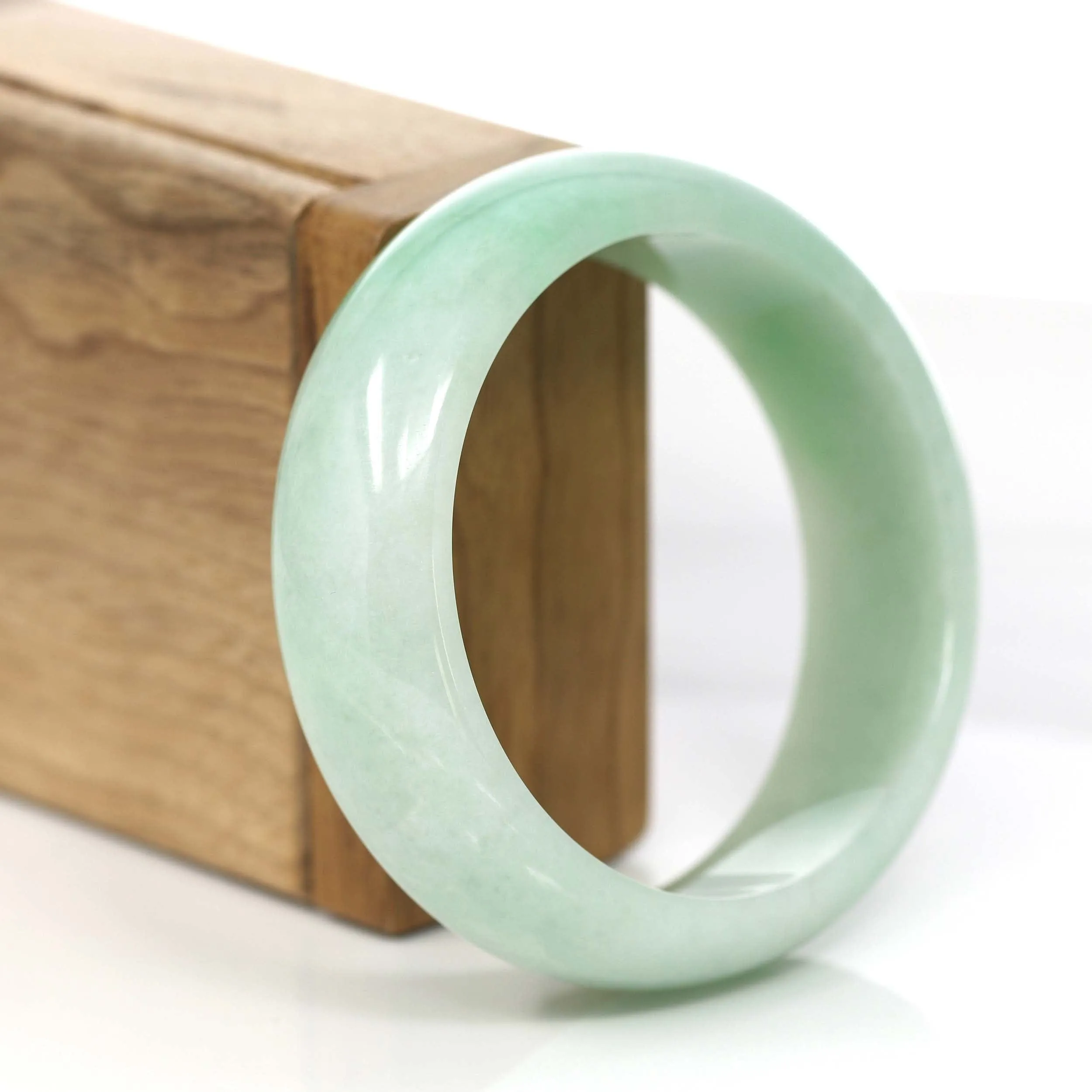Baikalla Classic Green Natural Jadeite Jade Wider Bangle Bracelet (57.8 mm) #785
