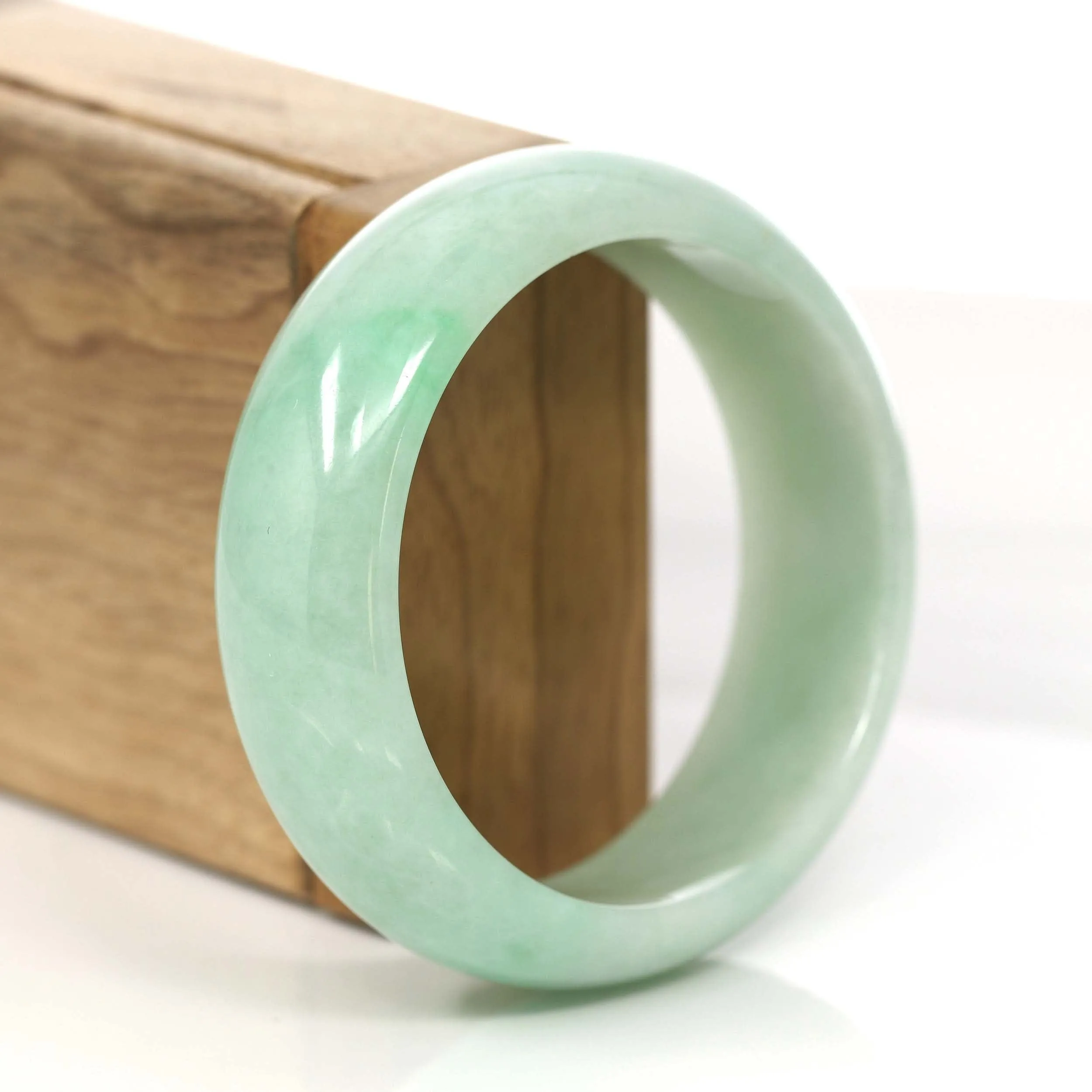 Baikalla Classic Green Natural Jadeite Jade Wider Bangle Bracelet (57.8 mm) #785