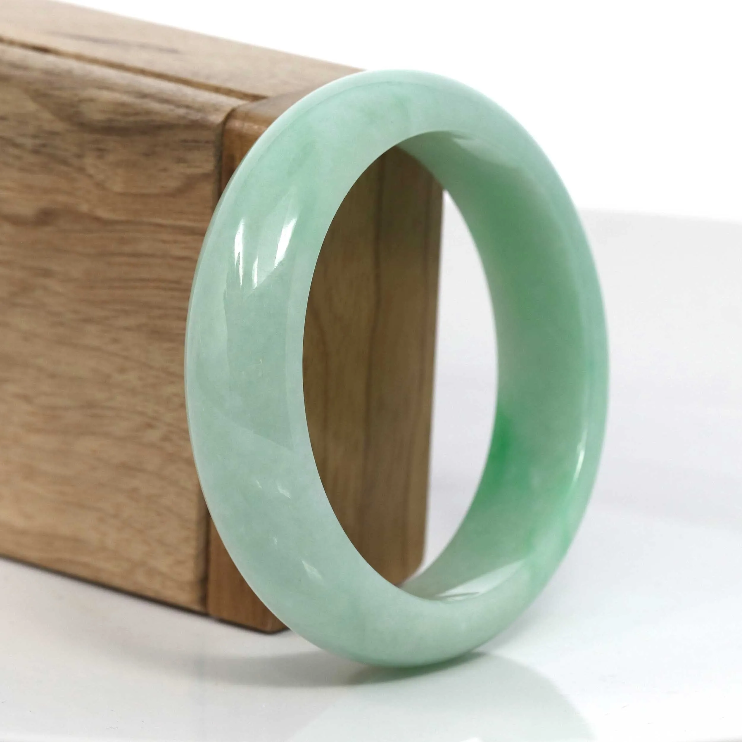 Baikalla Classic Green Natural Jadeite Jade Wider Bangle Bracelet (58.24 mm) #953