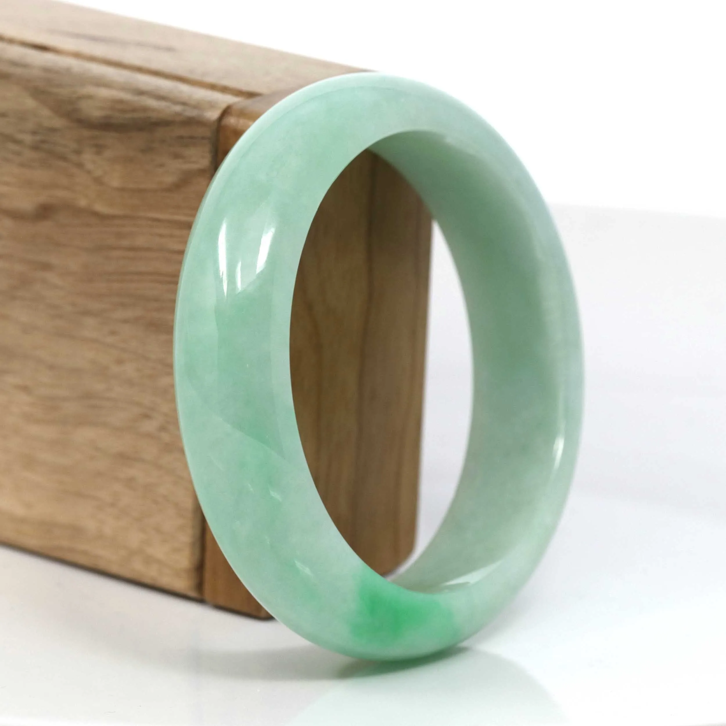 Baikalla Classic Green Natural Jadeite Jade Wider Bangle Bracelet (58.24 mm) #953