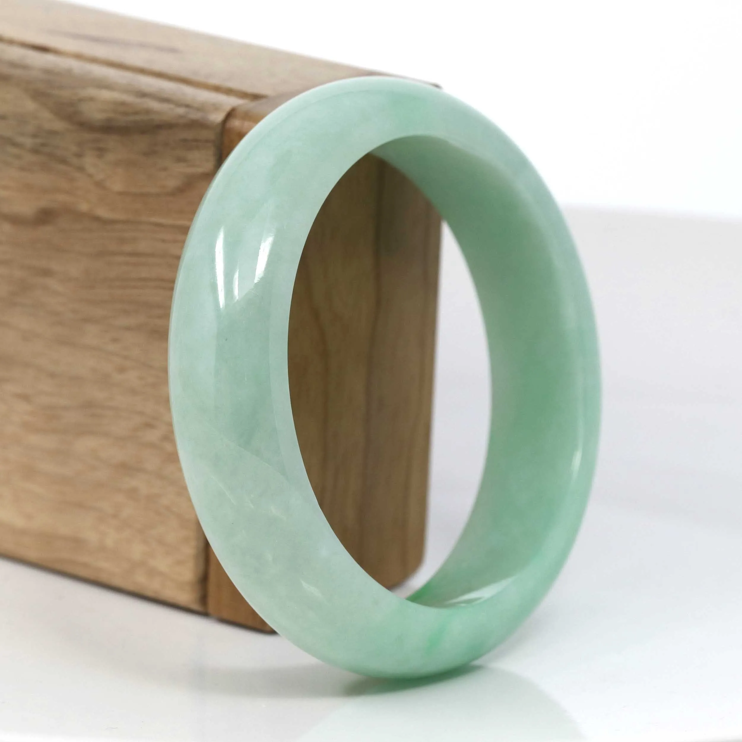 Baikalla Classic Green Natural Jadeite Jade Wider Bangle Bracelet (58.24 mm) #953