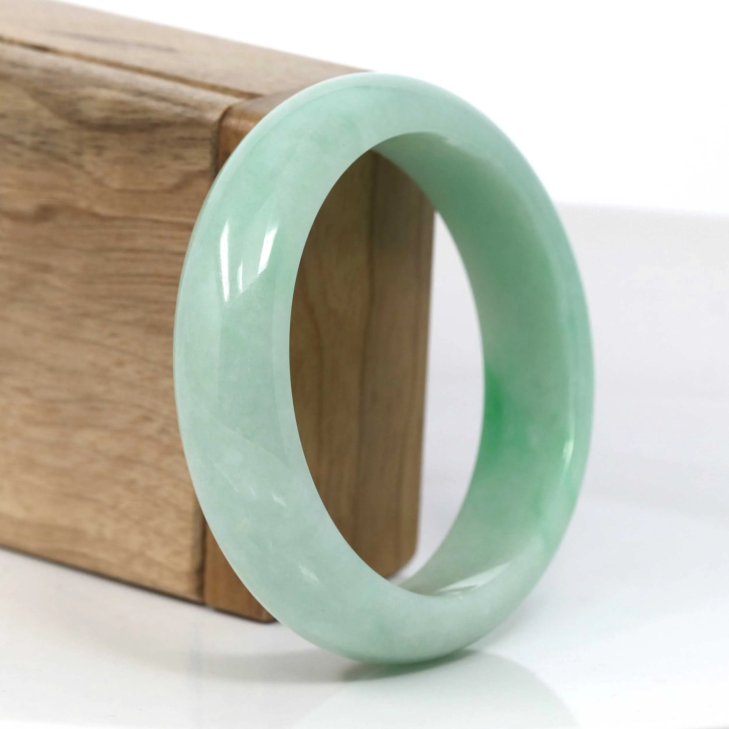 Baikalla Classic Green Natural Jadeite Jade Wider Bangle Bracelet (58.24 mm) #953