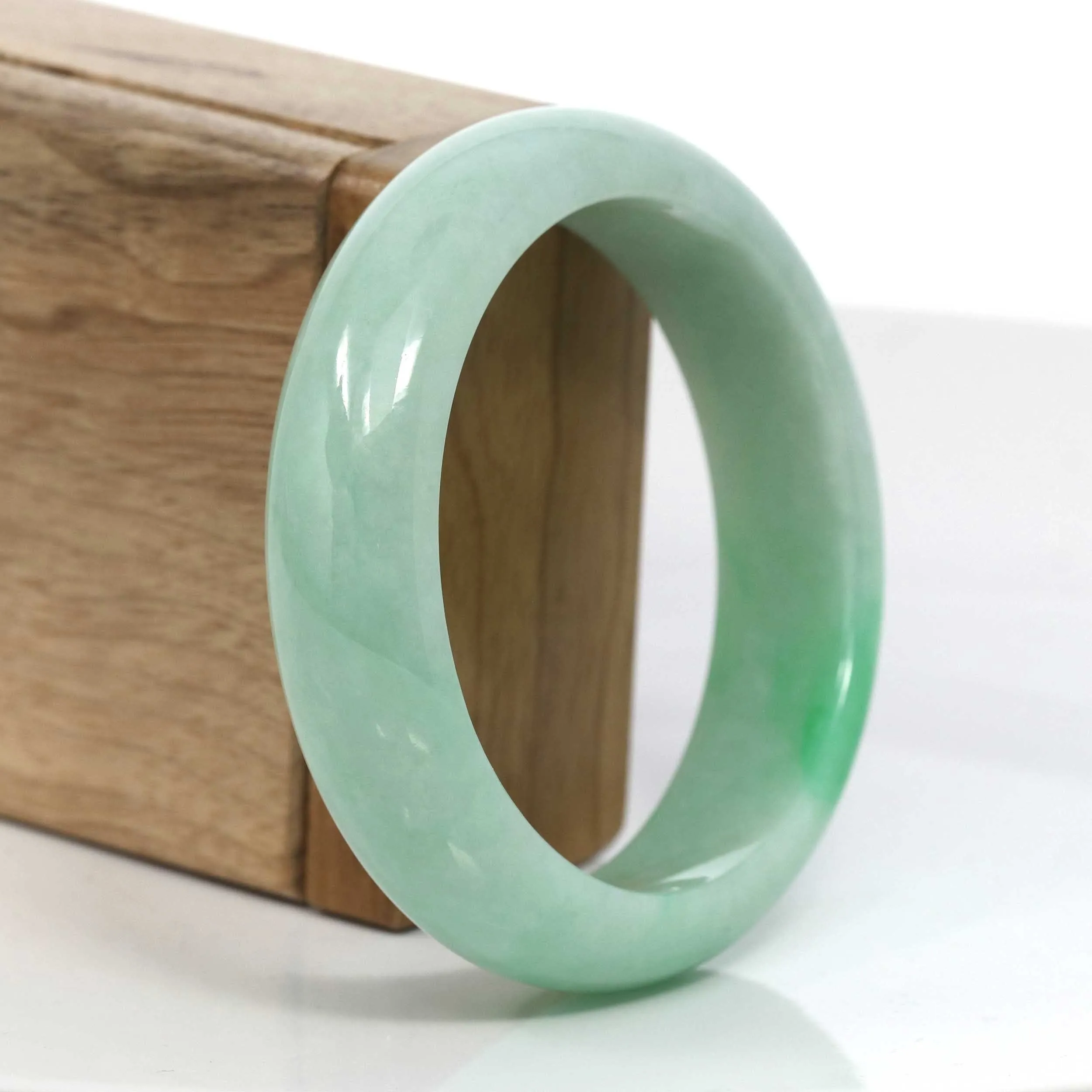 Baikalla Classic Green Natural Jadeite Jade Wider Bangle Bracelet (58.24 mm) #953