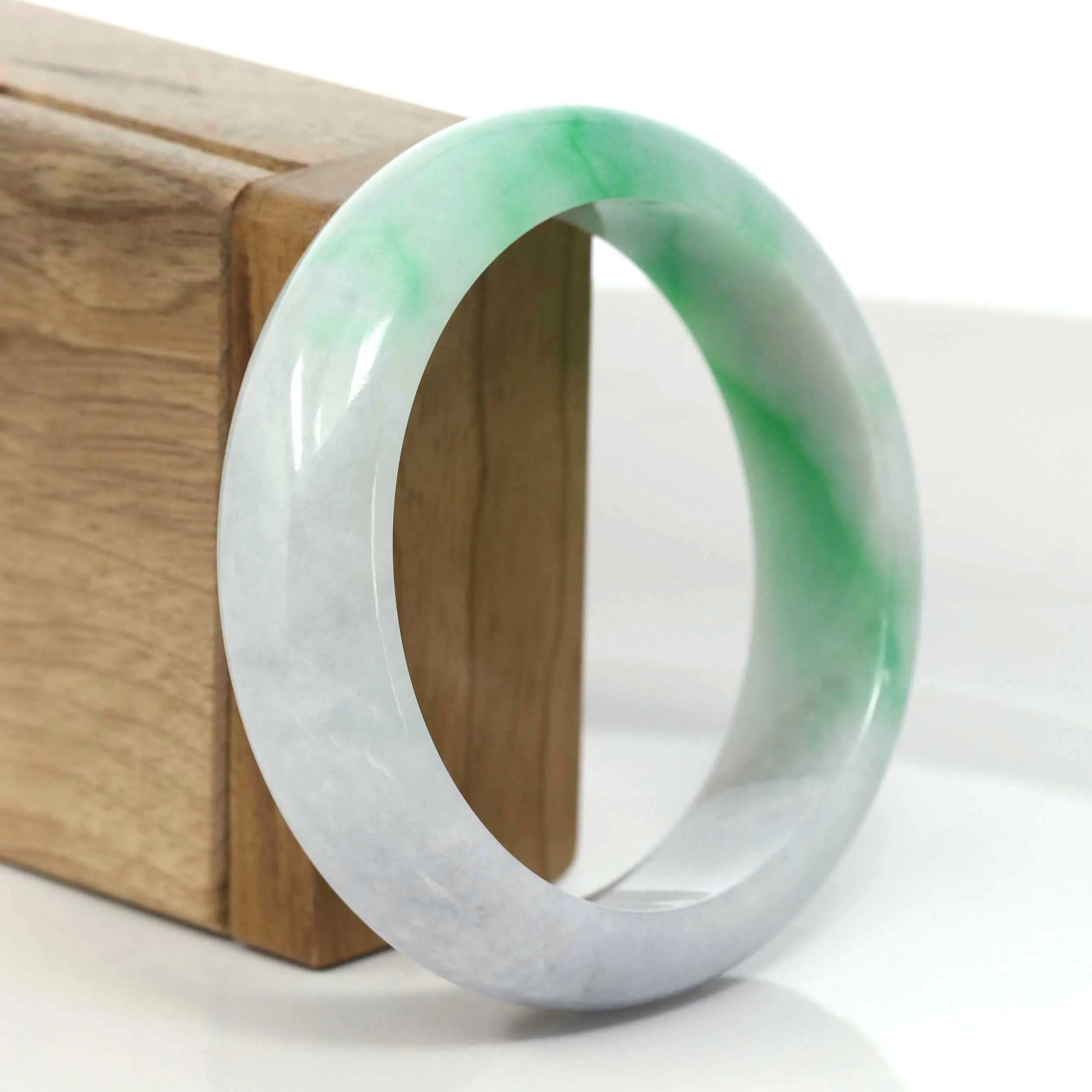 Baikalla Classic Green Natural Jadeite Jade Wider Bangle Bracelet (58.96 mm) #985