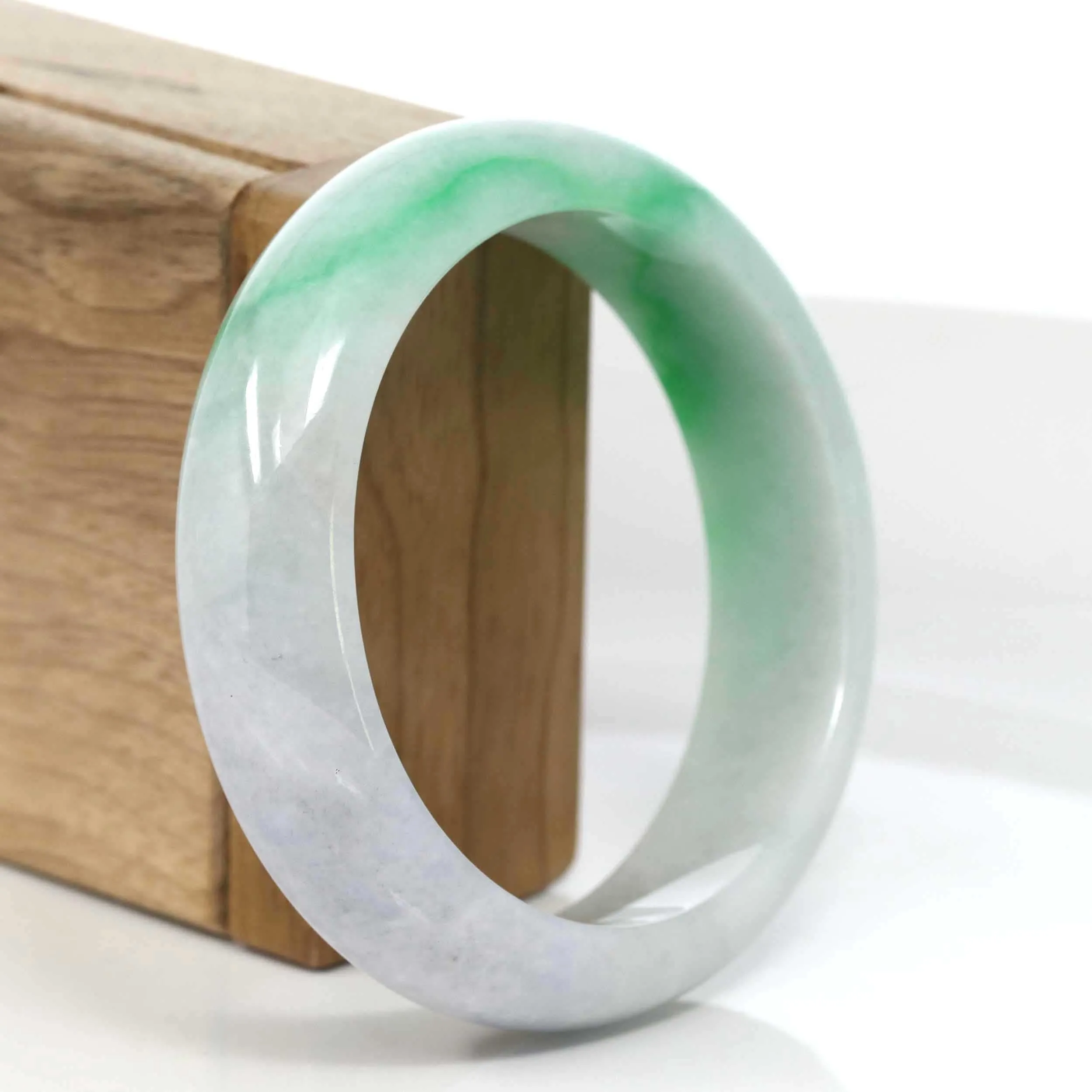 Baikalla Classic Green Natural Jadeite Jade Wider Bangle Bracelet (58.96 mm) #985
