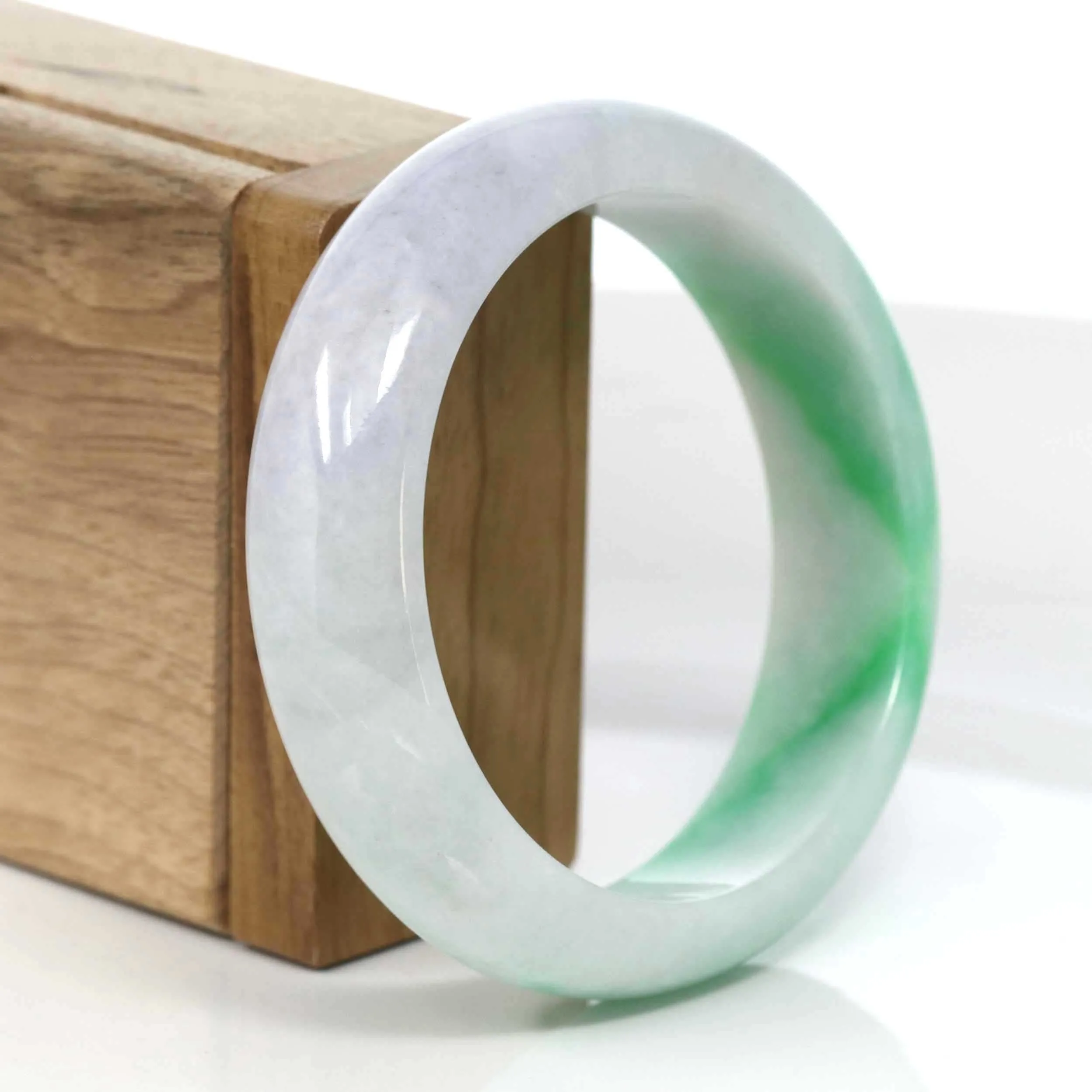 Baikalla Classic Green Natural Jadeite Jade Wider Bangle Bracelet (58.96 mm) #985