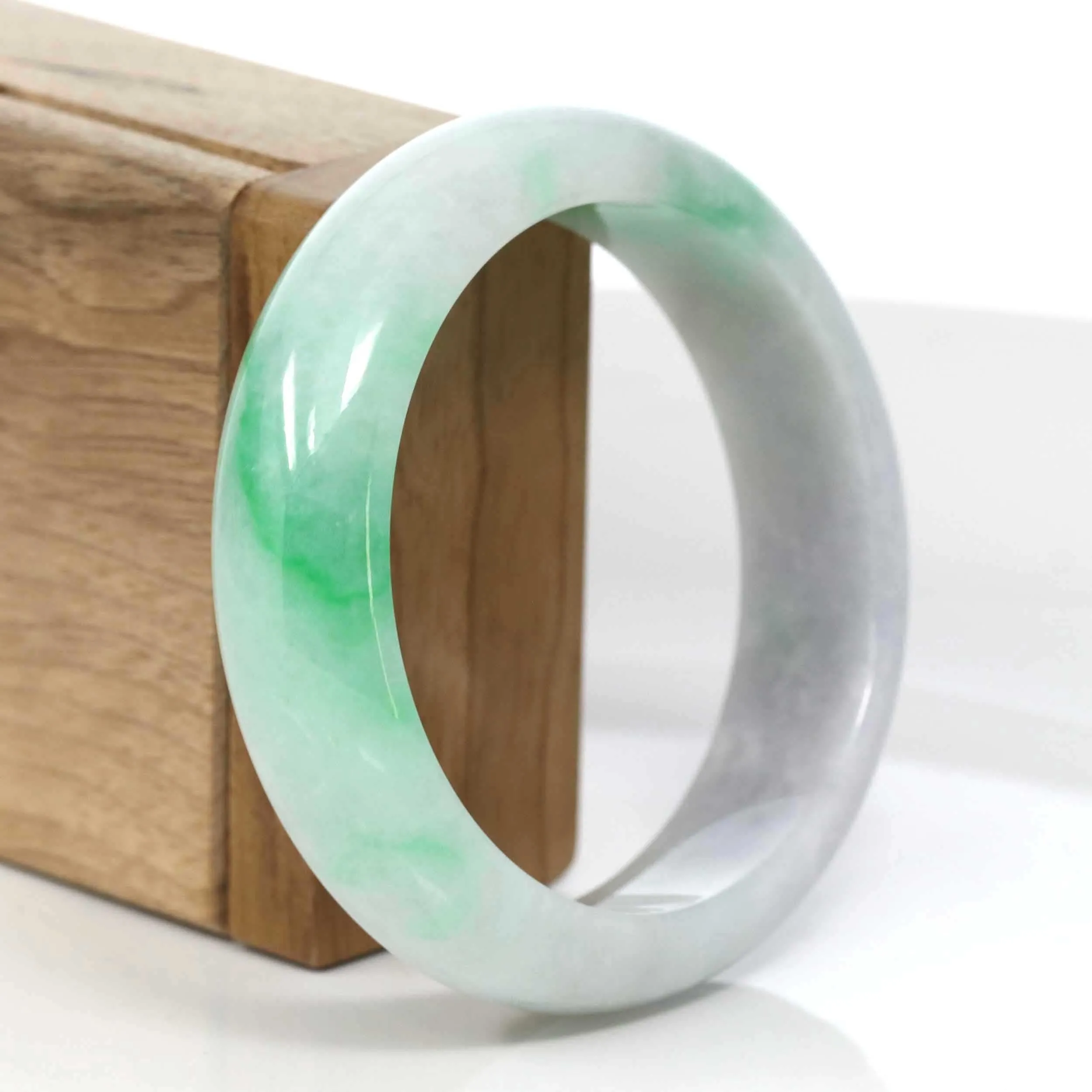 Baikalla Classic Green Natural Jadeite Jade Wider Bangle Bracelet (58.96 mm) #985