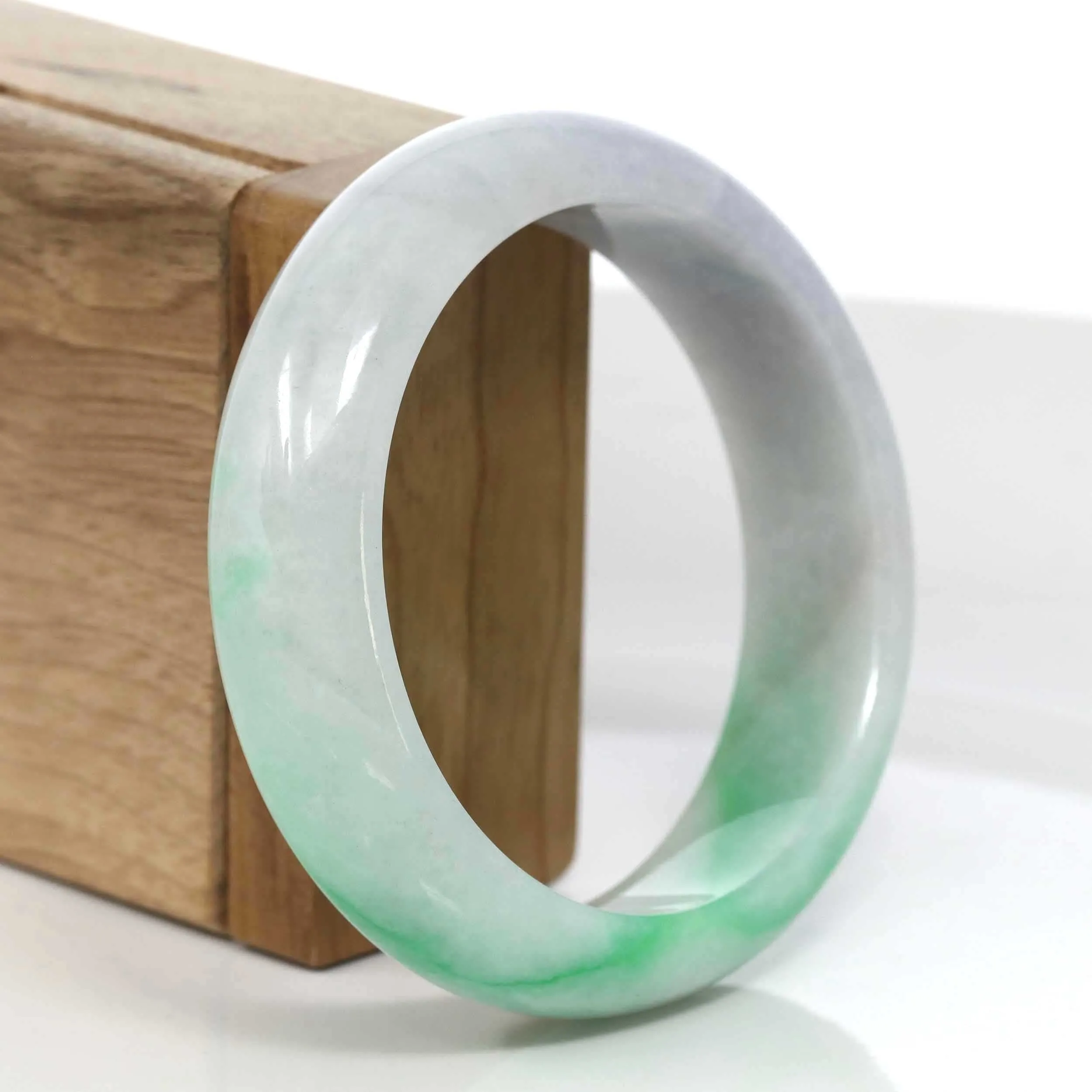 Baikalla Classic Green Natural Jadeite Jade Wider Bangle Bracelet (58.96 mm) #985