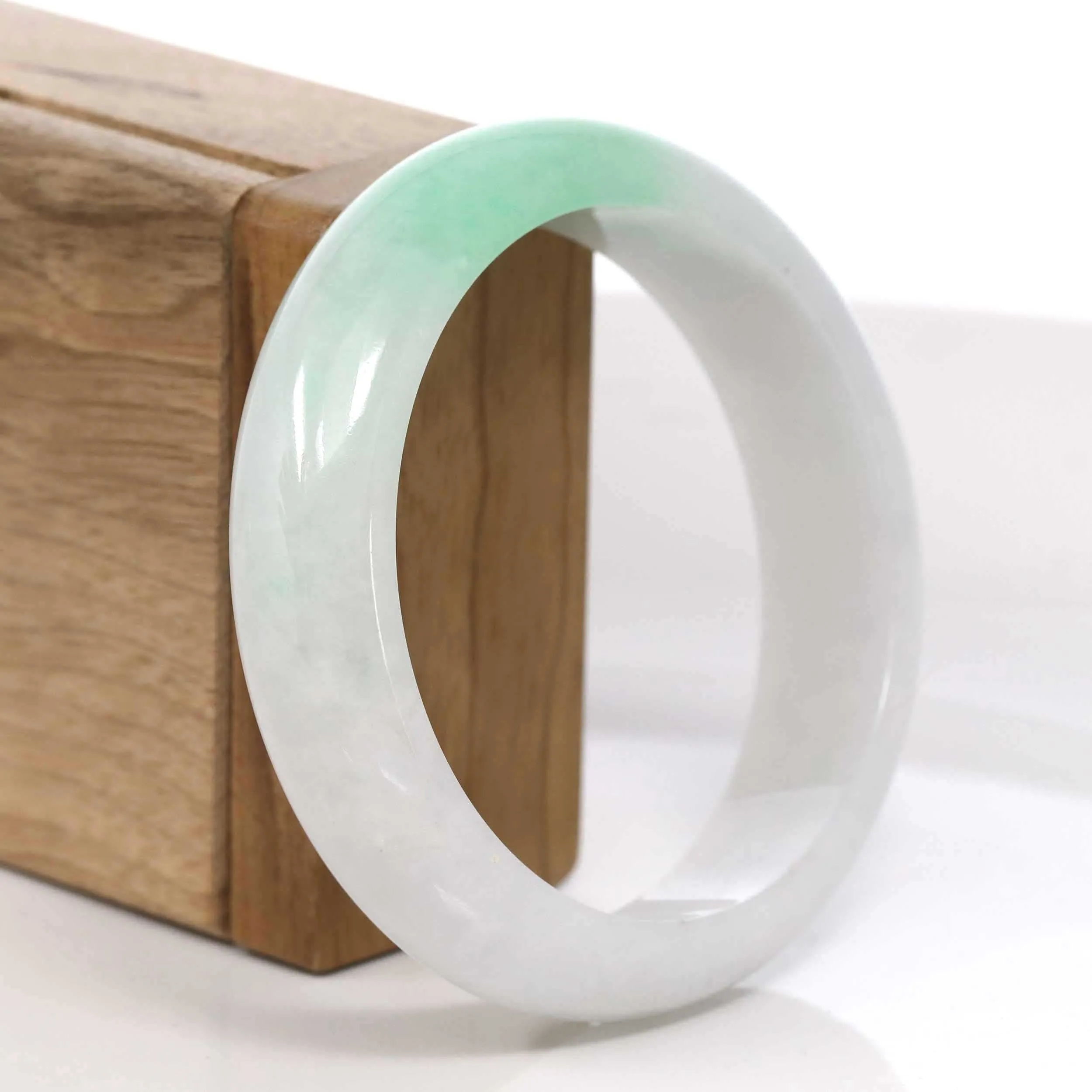 Baikalla Classic Green Natural Jadeite Jade Wider Bangle Bracelet (59.39 mm) #972