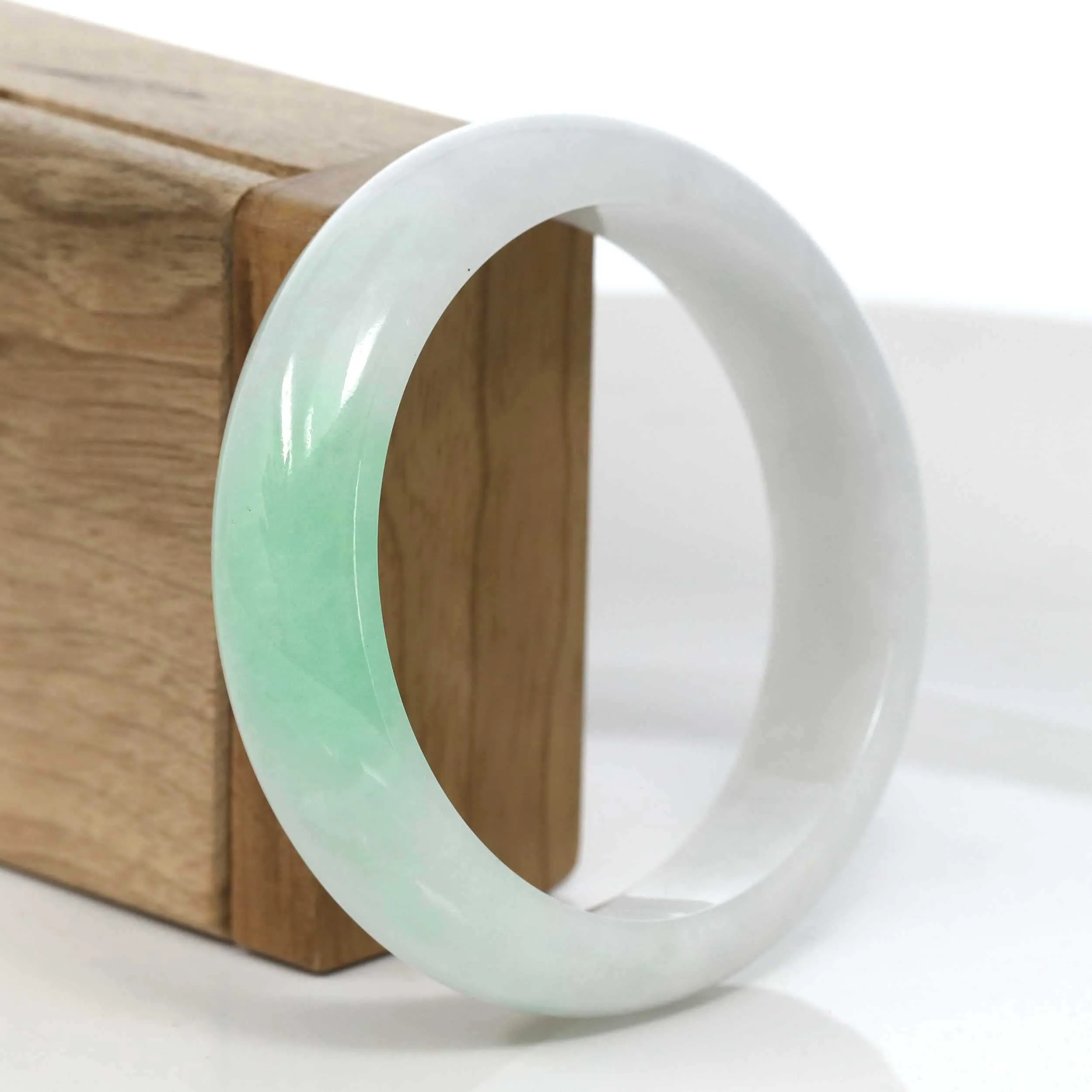 Baikalla Classic Green Natural Jadeite Jade Wider Bangle Bracelet (59.39 mm) #972