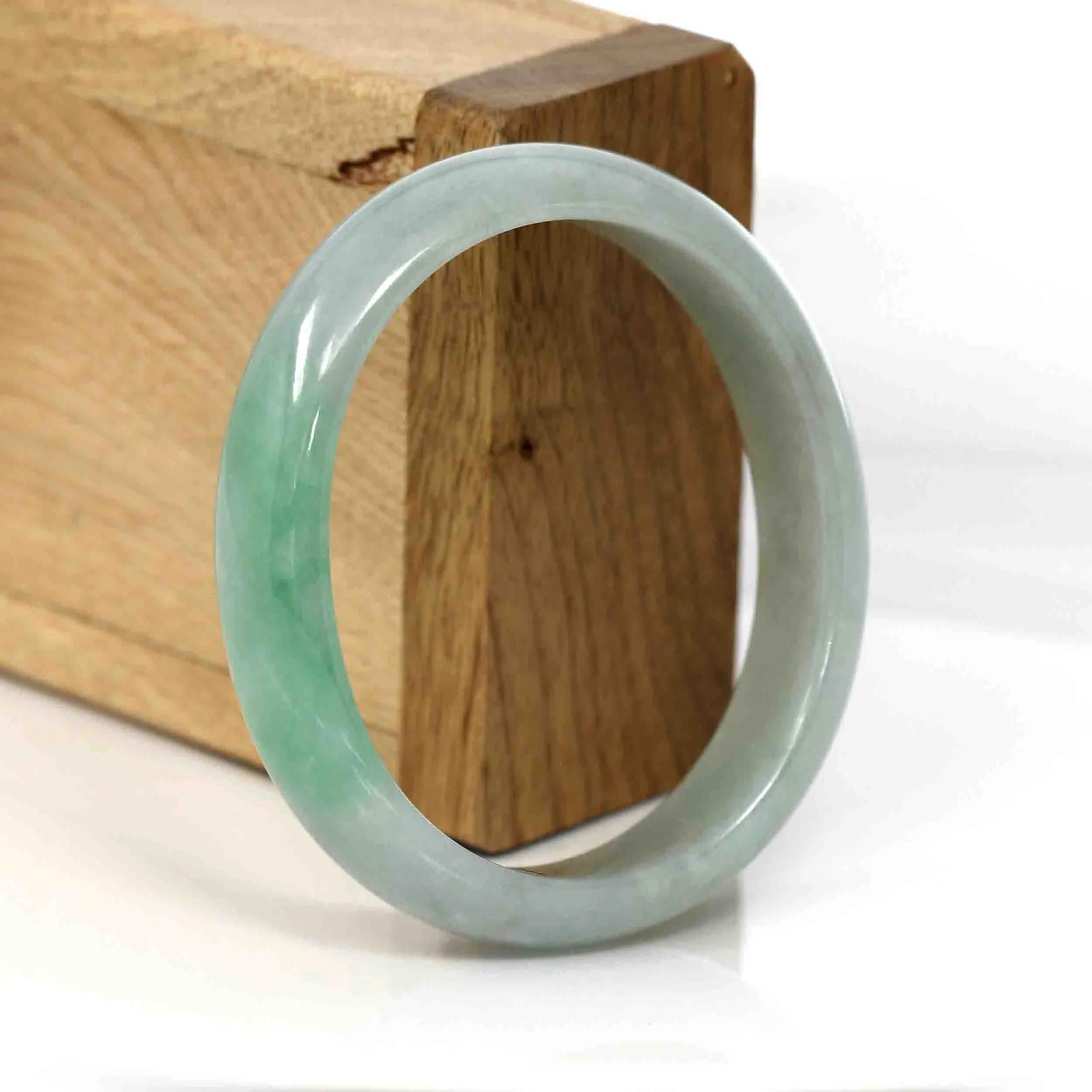 Baikalla Genuine Burmese Green Jadeite Jade Oval Bangle (55.24 mm) #339