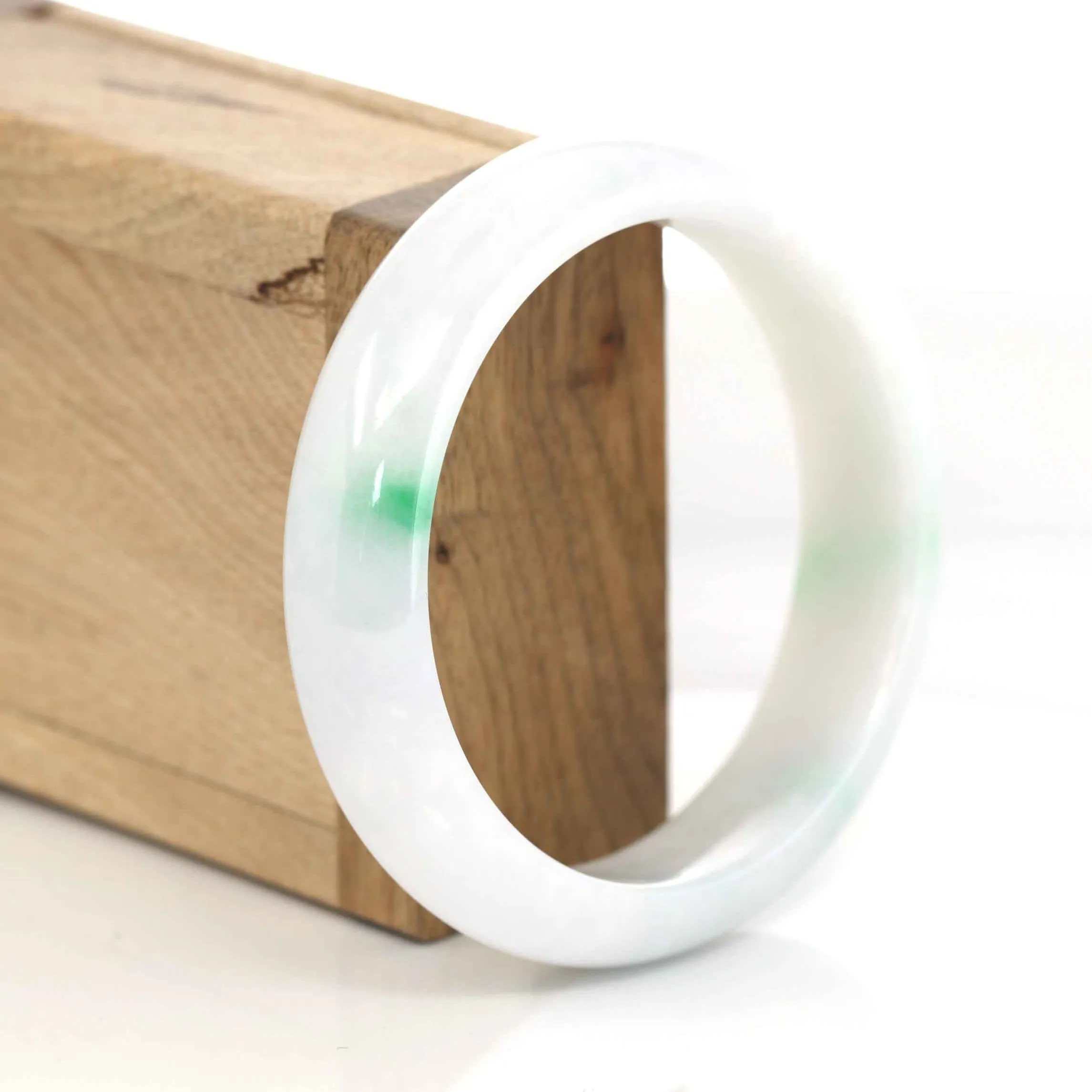 Baikalla Genuine White & Green Burmese Jadeite Jade Bangle Bracelet (59.2mm)#151