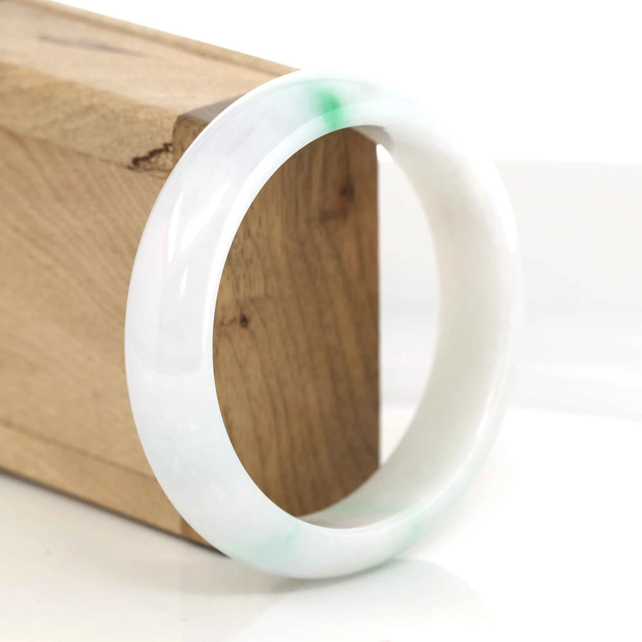 Baikalla Genuine White & Green Burmese Jadeite Jade Bangle Bracelet (59.2mm)#151
