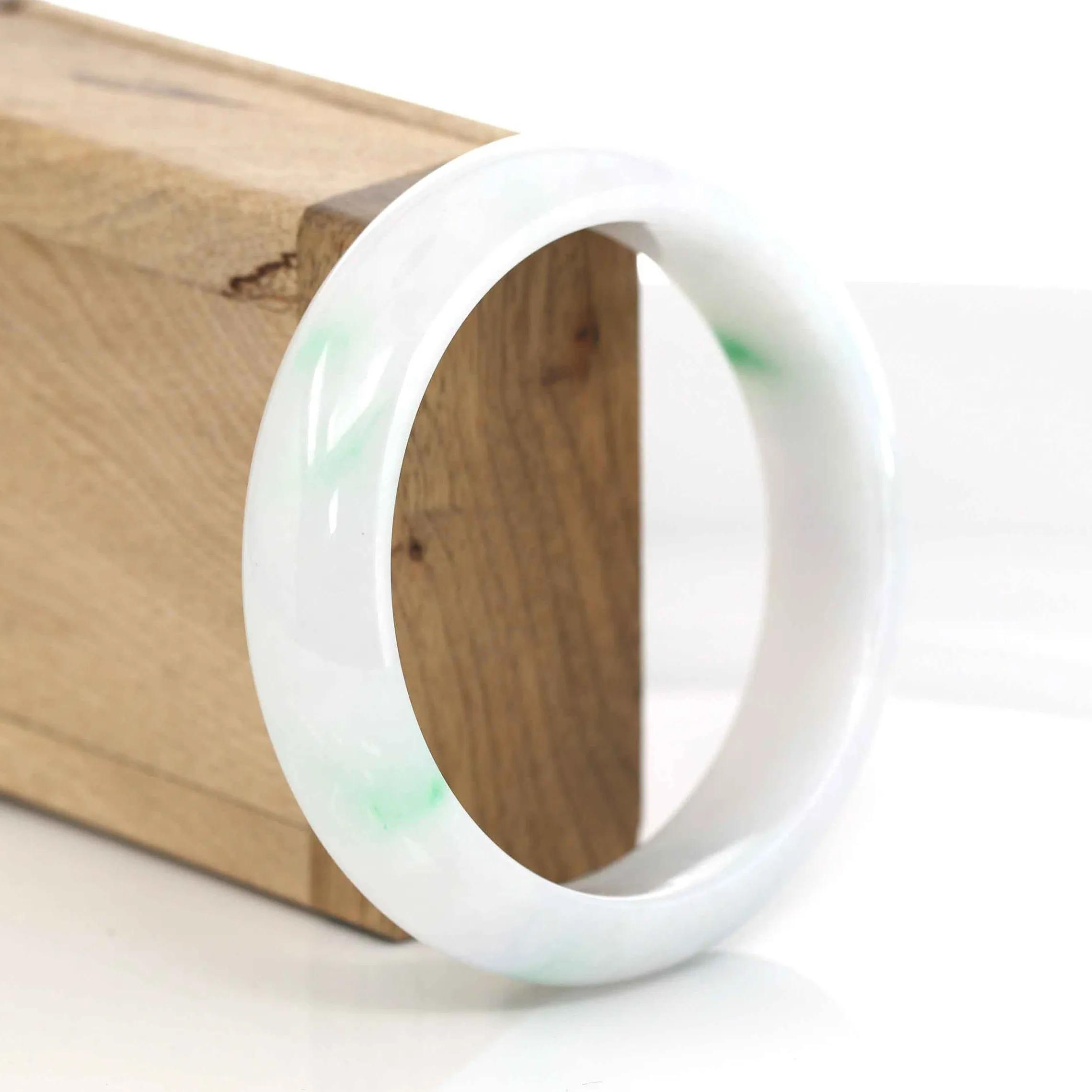 Baikalla Genuine White & Green Burmese Jadeite Jade Bangle Bracelet (59.2mm)#151