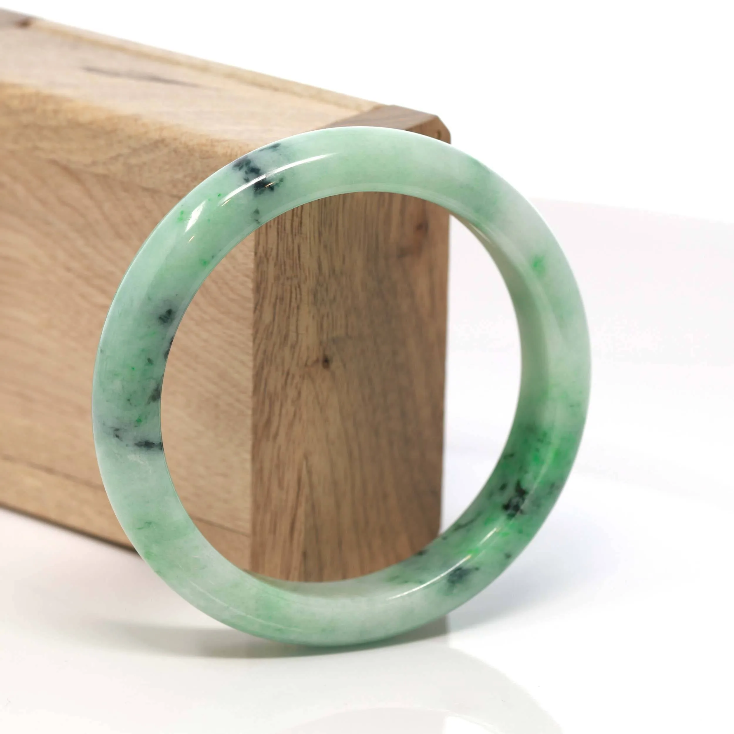 Baikalla™ "Classic Bangle" Genuine Burmese Green Jadeite Jade Bangle Bracelet (58.4 mm) #171