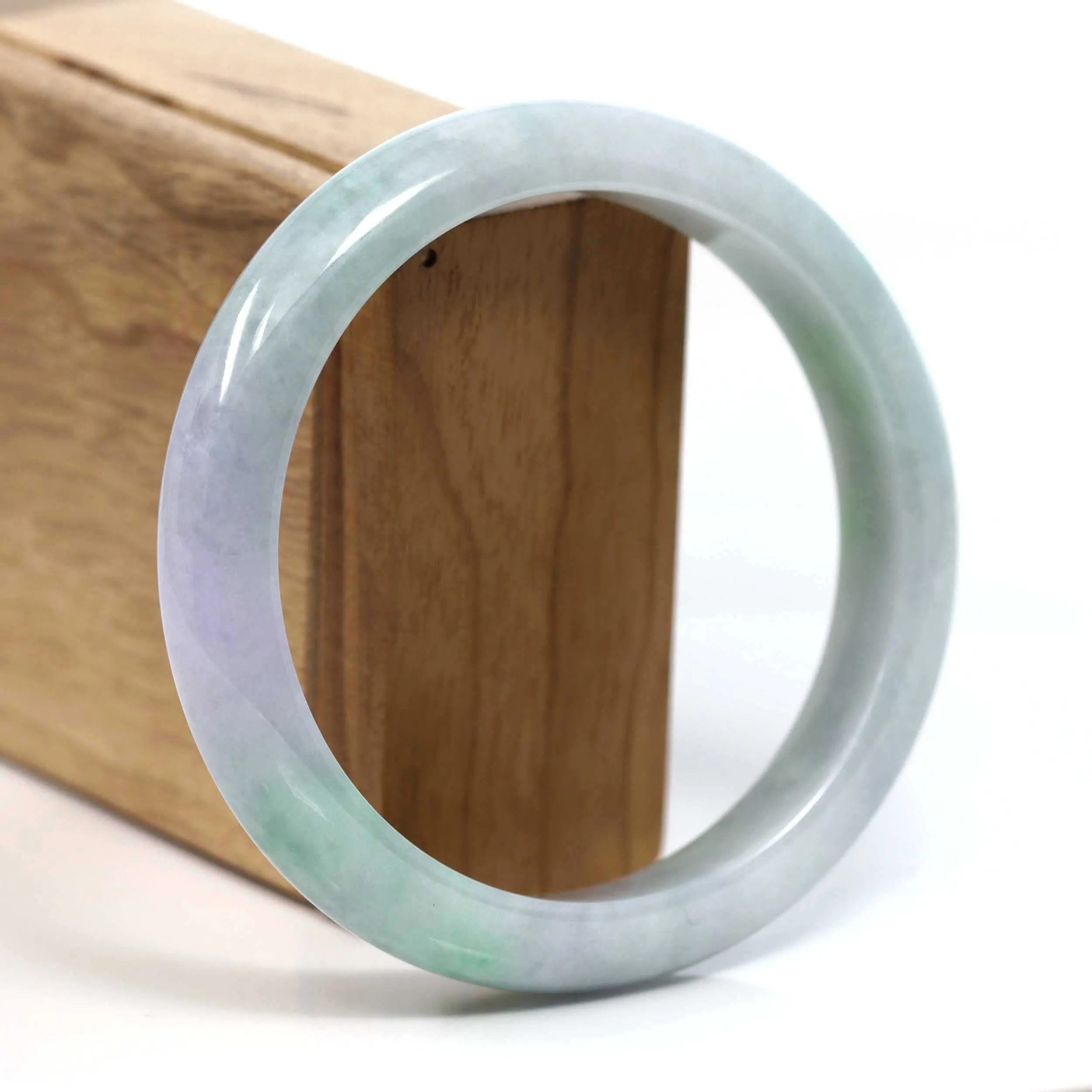 Baikalla™ "Classic Bangle" Genuine Burmese Lavender Green Jadeite Jade Bangle Bracelet (62.63mm) #T201