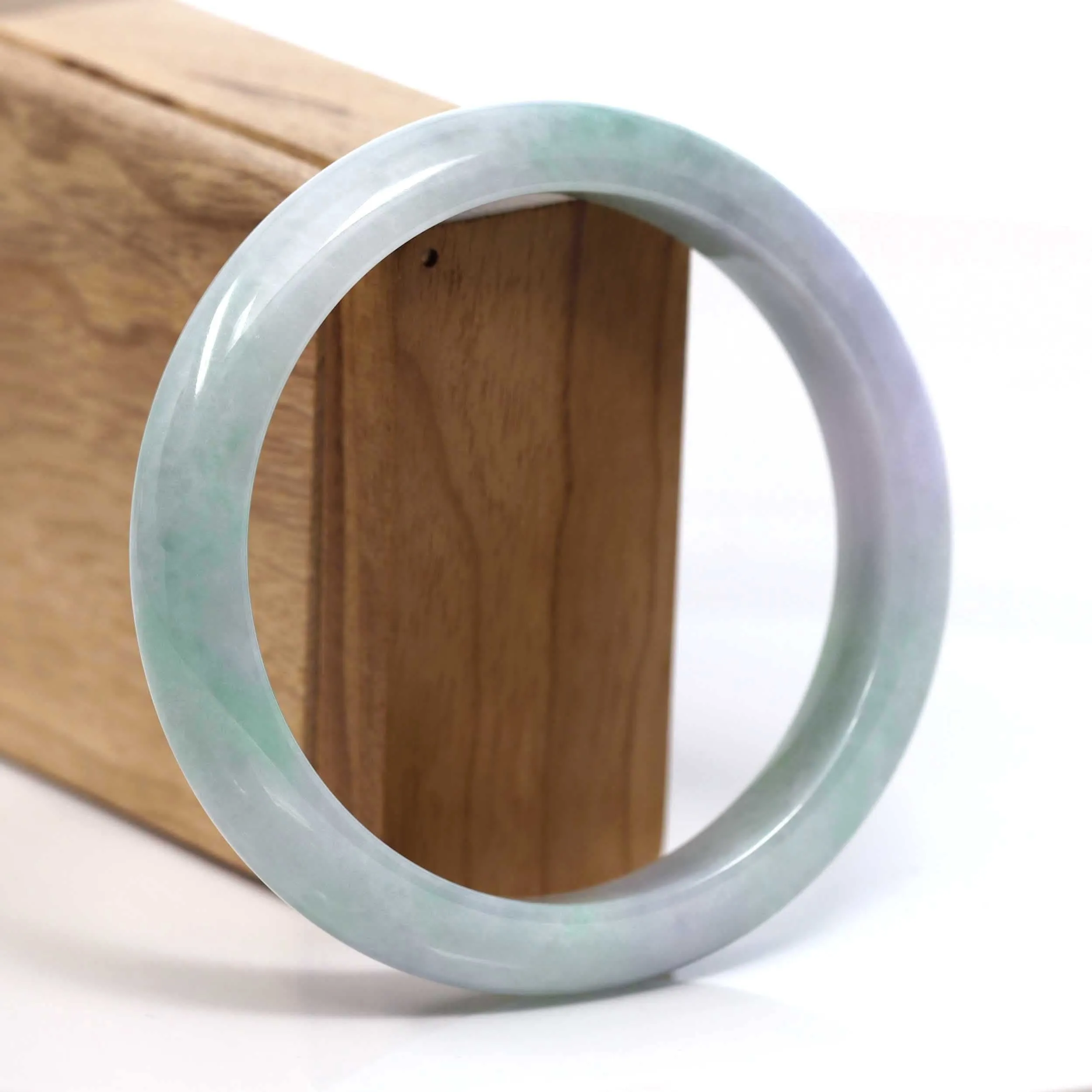 Baikalla™ "Classic Bangle" Genuine Burmese Lavender Green Jadeite Jade Bangle Bracelet (62.63mm) #T201